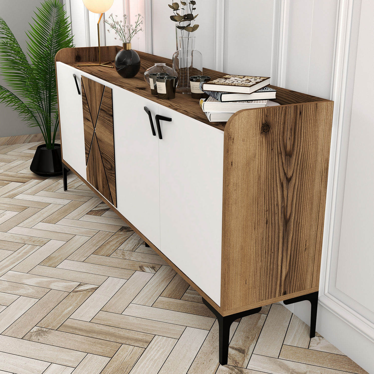 Consola, Hanah Home, pal melaminat, nuc si alb, 180x35x78 cm, 845HCT5309 — imaginea 4