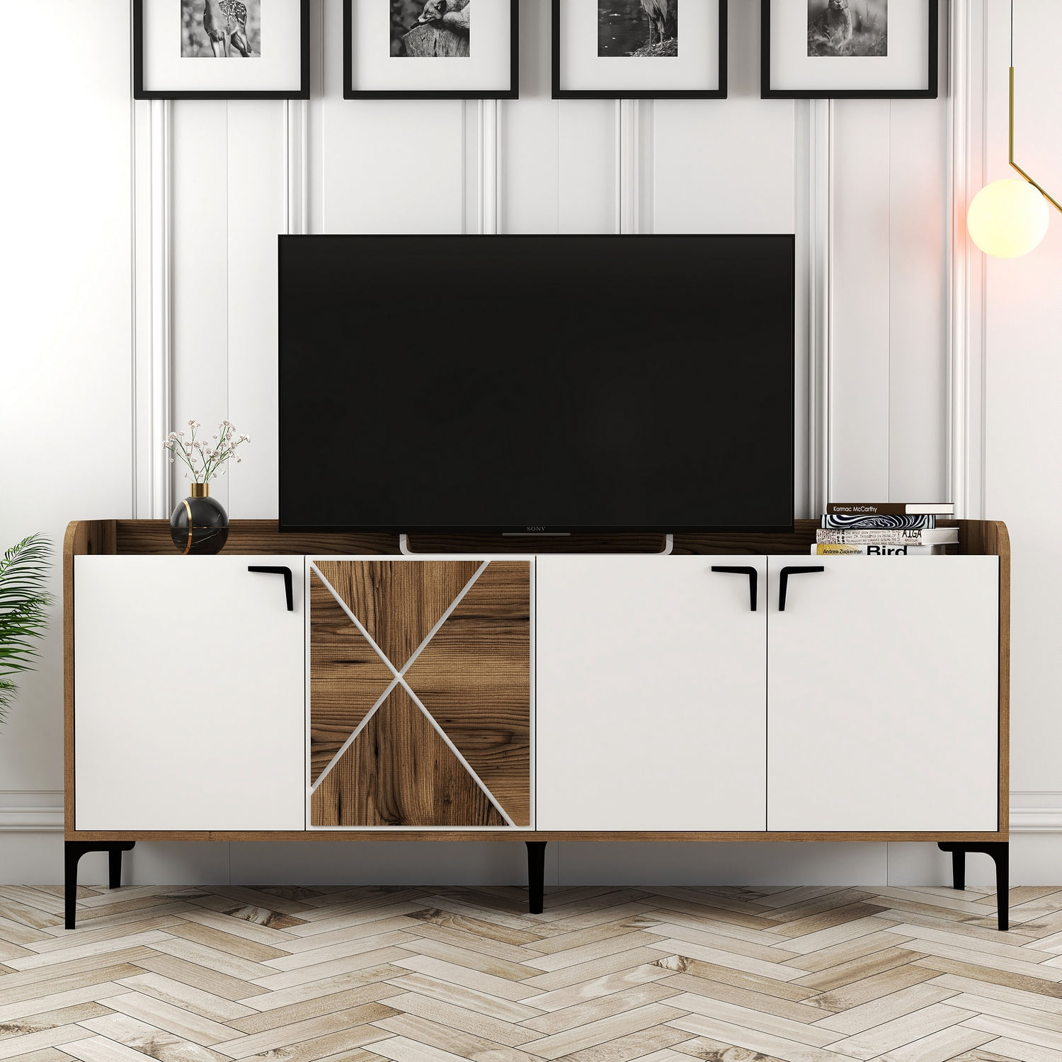 Consola, Hanah Home, pal melaminat, nuc si alb, 180x35x78 cm, 845HCT5309 — imaginea 5