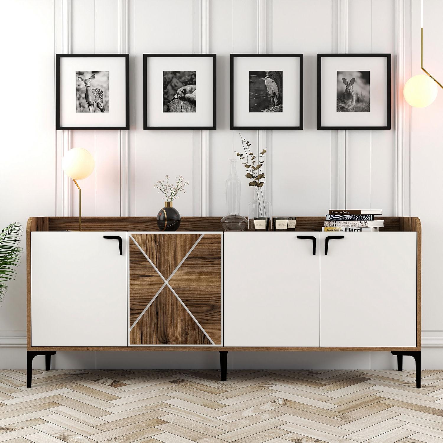 Consola, Hanah Home, pal melaminat, nuc si alb, 180x35x78 cm, 845HCT5309 — imaginea 7
