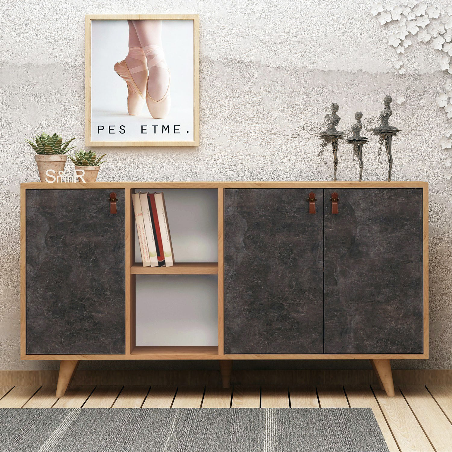 Consola, Hanah Home, pal melaminat, stejar si gri inchis, 140x40x86 cm, 811MDD3413 — imaginea 3