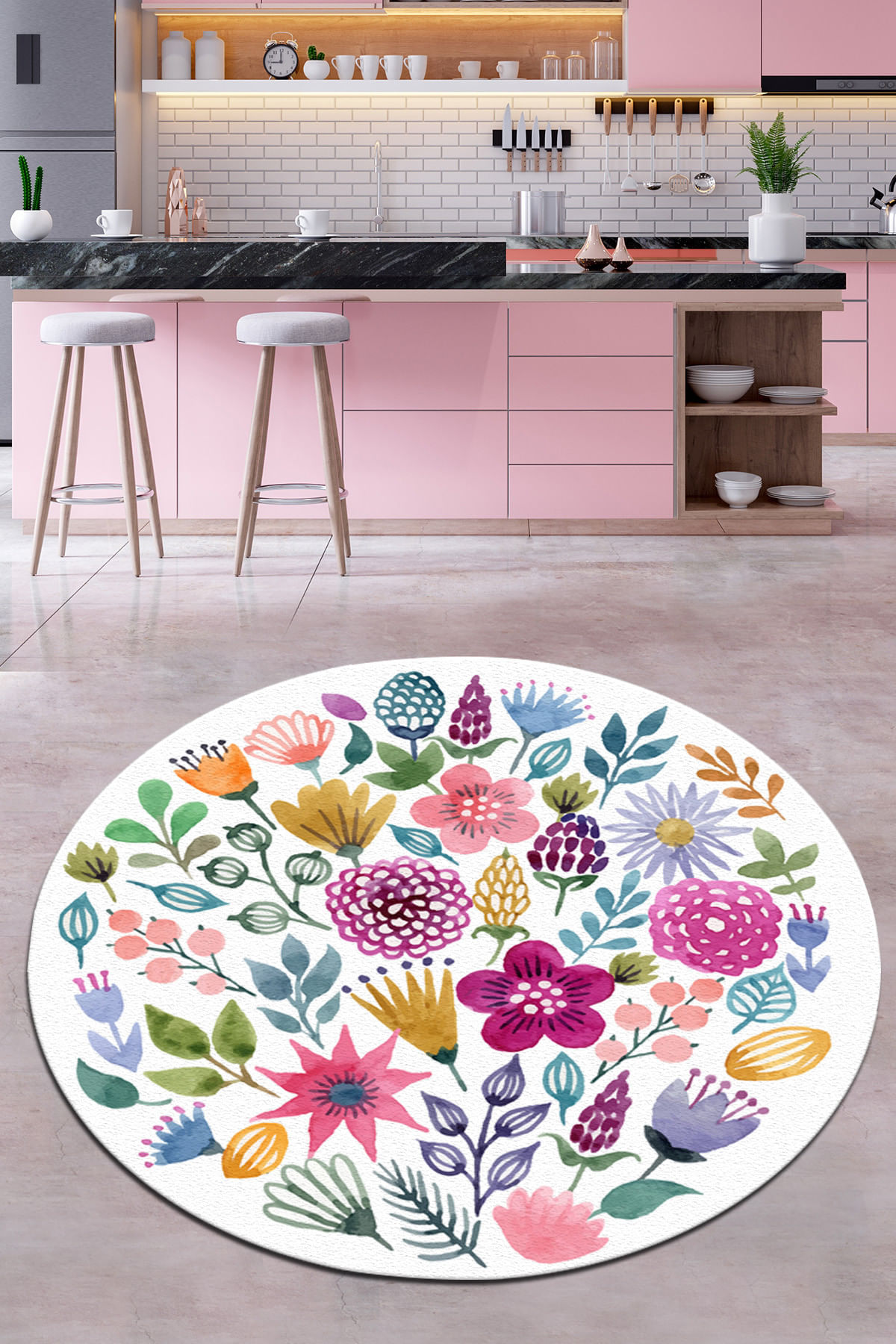 Covor rotund, Conceptum Hypnose, multicolor, 120 cm, 100% poliester, antiderapant, 287CHL1435