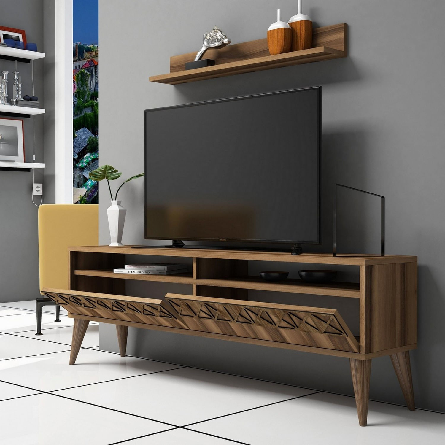 Comoda tv, Hanah Home, pal melaminat, nuc, 150x50x30 cm, 845HCT3081