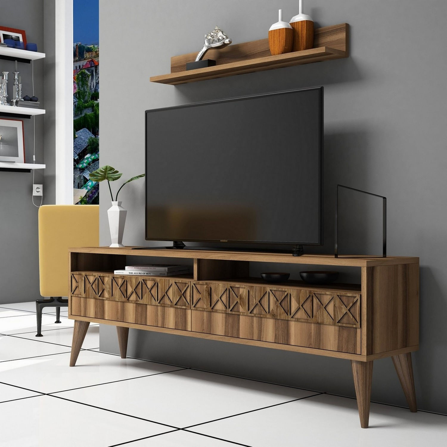 Comoda tv, Hanah Home, pal melaminat, nuc, 150x50x30 cm, 845HCT3081 — imaginea 2
