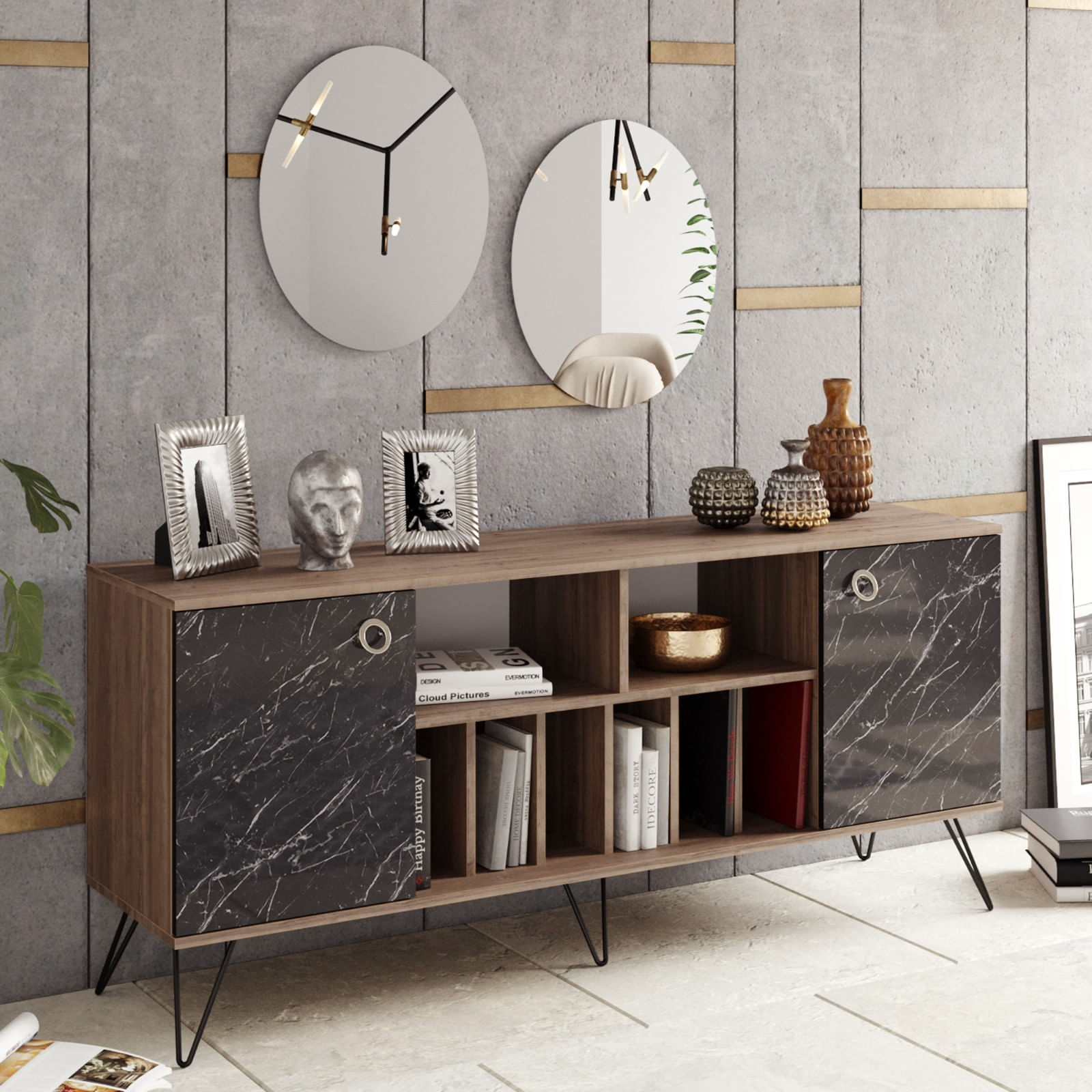 Consola, Hanah Home, pal melaminat, nuc si negru, 180x44.8x78.6 cm, 875ZNA3506 — imaginea 2