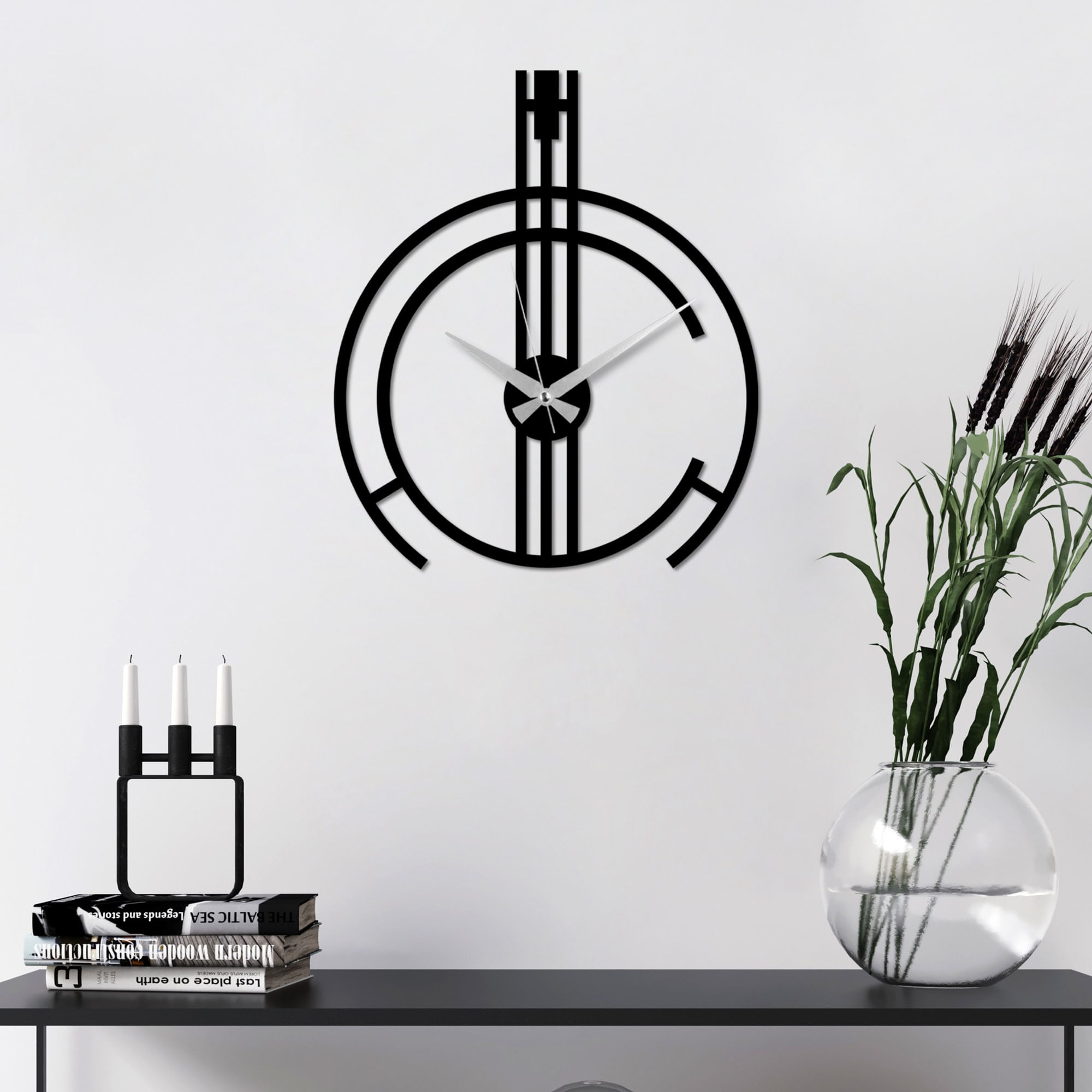 Ceas de perete decorativ, Wallxpert, metal, negru, 49x38 cm, 891TNL2453