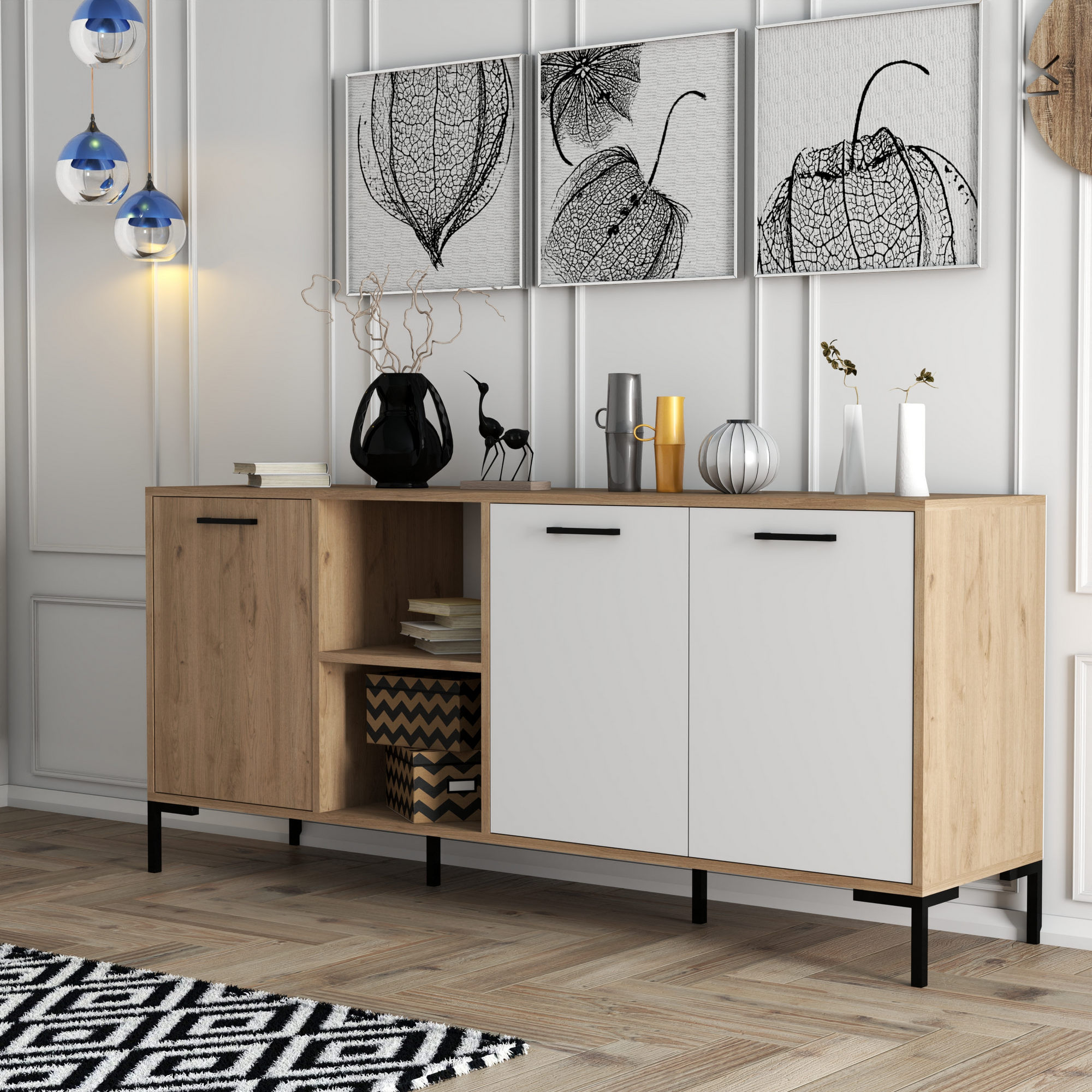 Consola, Hanah Home, pal melaminat, stejar alb, 180x45x80 cm, 389MZA2203 — imaginea 2