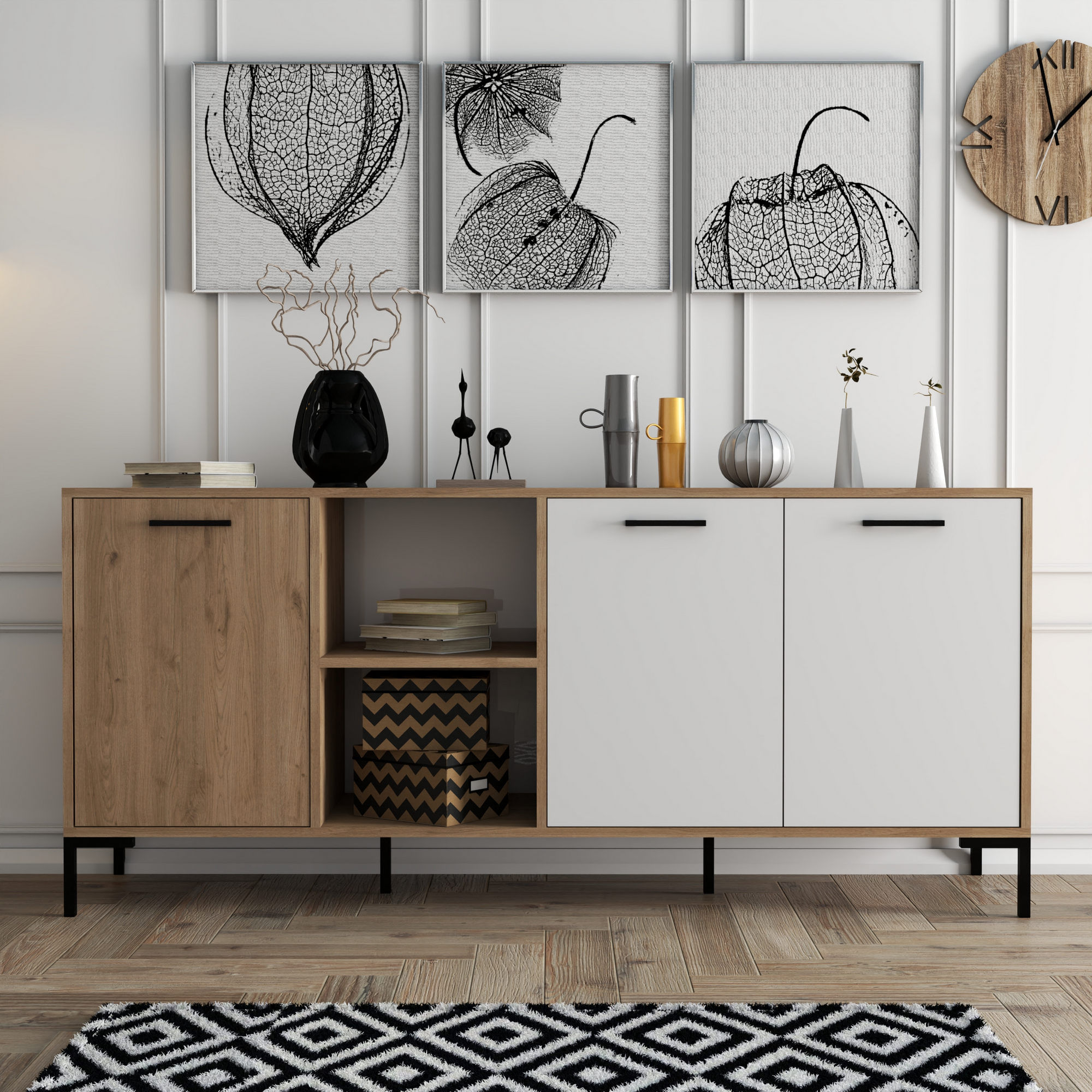 Consola, Hanah Home, pal melaminat, stejar alb, 180x45x80 cm, 389MZA2203 — imaginea 4