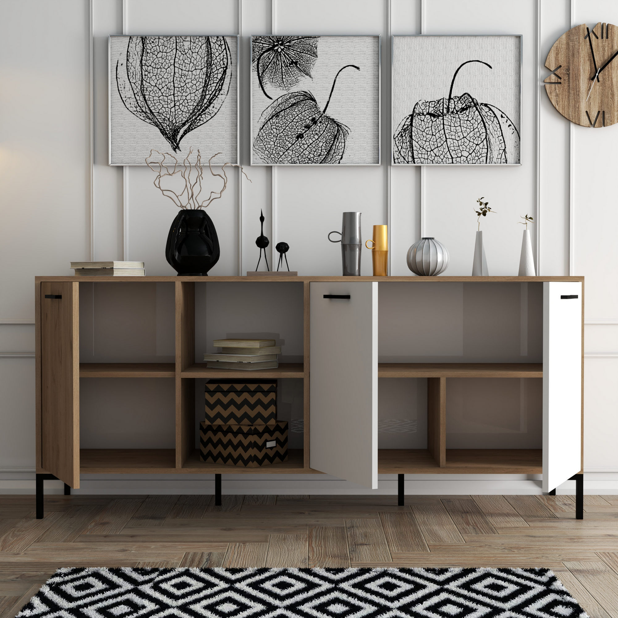 Consola, Hanah Home, pal melaminat, stejar alb, 180x45x80 cm, 389MZA2203 — imaginea 5