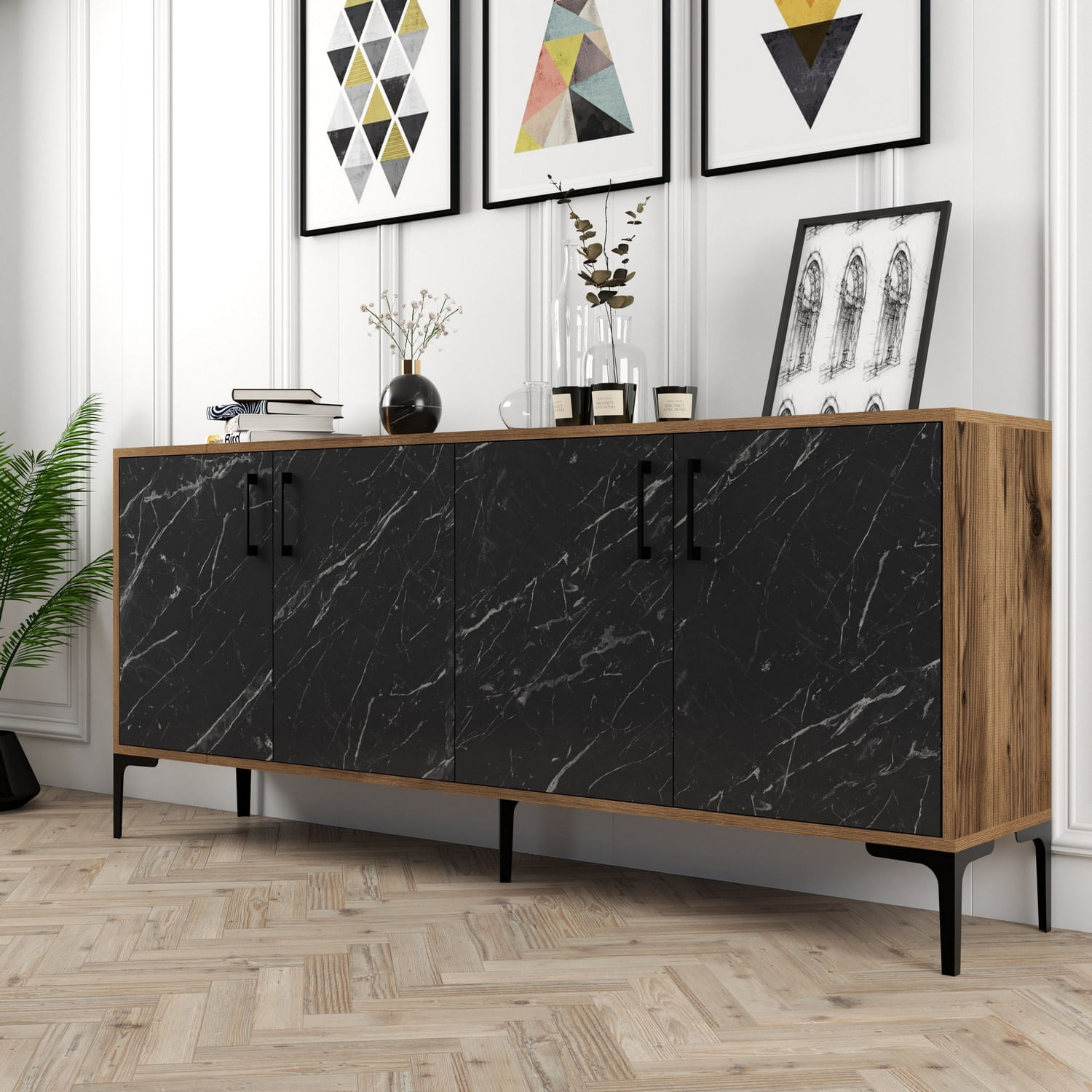 Consola, Hanah Home, pal melaminat, nuc si negru, 180x35x78 cm, 845HCT5306 — imaginea 3