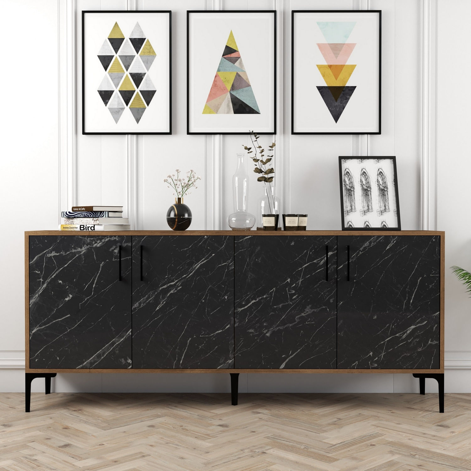 Consola, Hanah Home, pal melaminat, nuc si negru, 180x35x78 cm, 845HCT5306 — imaginea 5