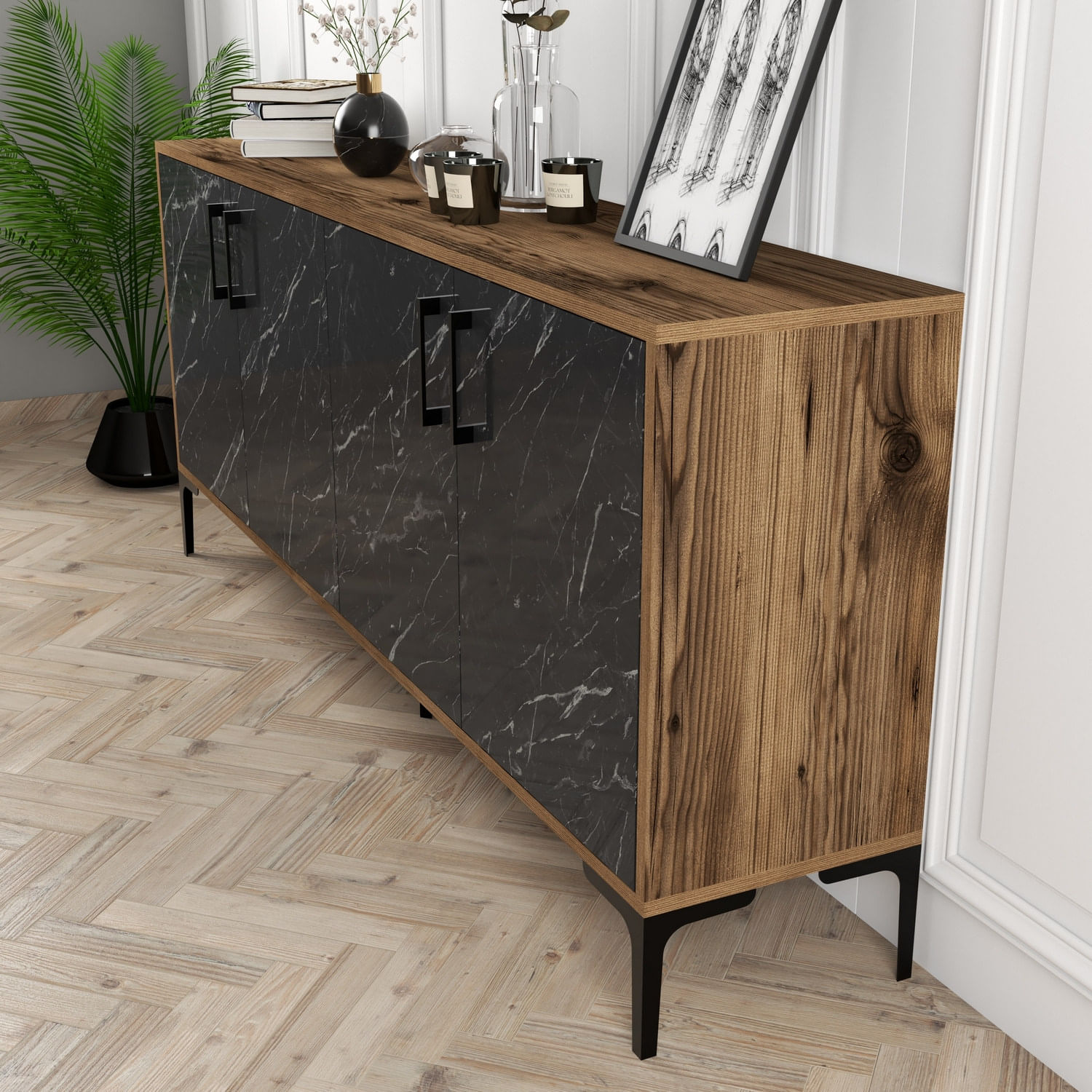 Consola, Hanah Home, pal melaminat, nuc si negru, 180x35x78 cm, 845HCT5306 — imaginea 6