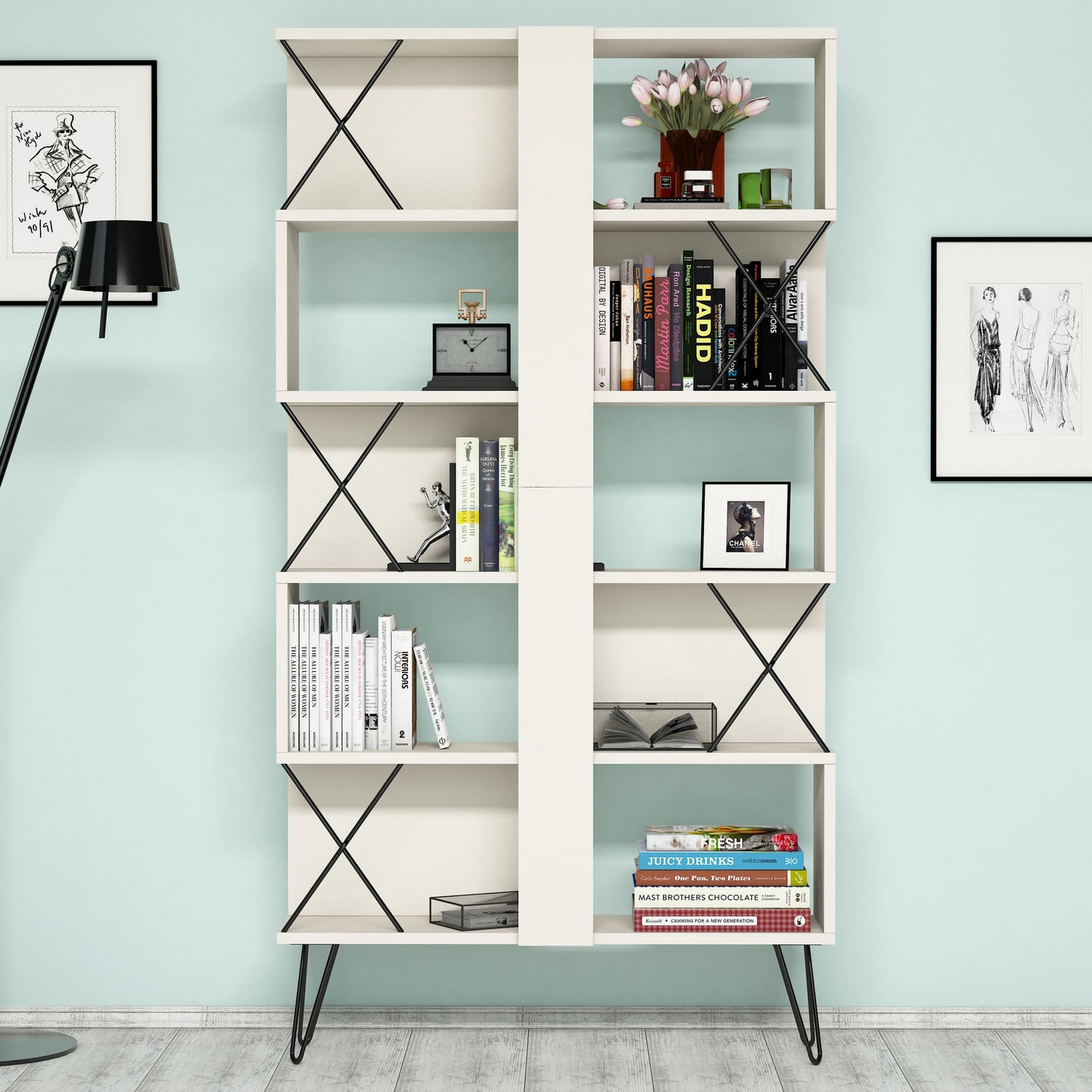 Birou cu rafturi, Hanah Home, pal melaminat, crem si negru, 120x60x78.8 cm, 845HCT3832 — imaginea 6