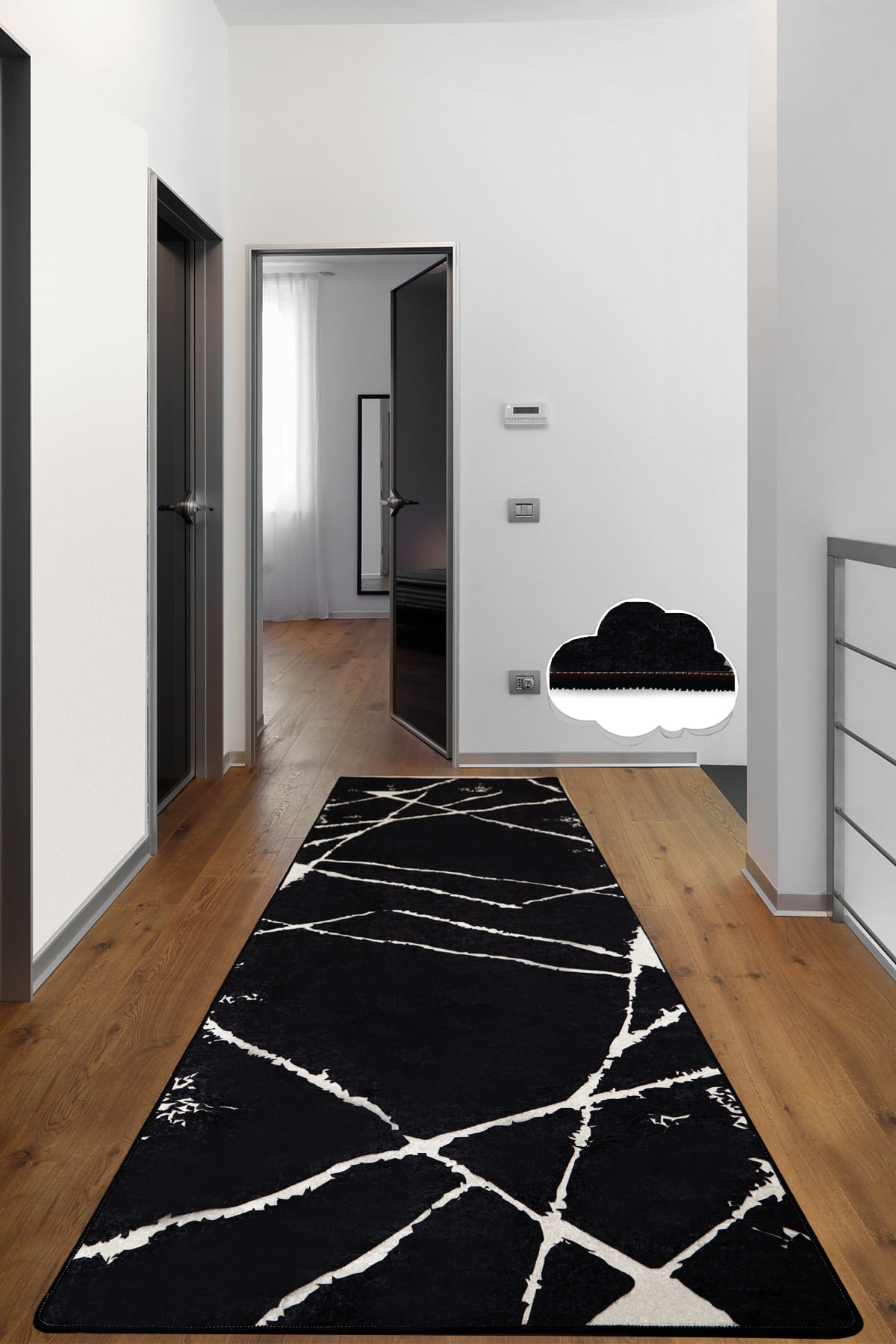 Covor de hol, Conceptum Hypnose, alb-negru, 80x300 cm, 100% poliester, antiderapant, 286CHL6557 - 1 | YEO