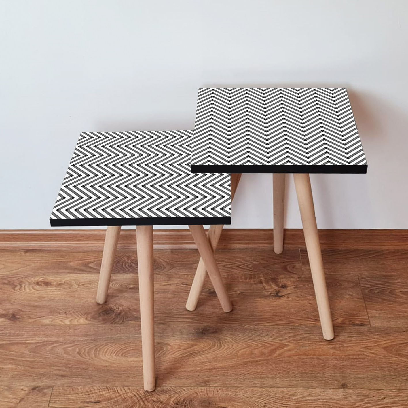 Set masute de cafea, Hanah Home, mdf, alb negru, 35x47x35 cm, 35x42x35 cm, 481LNA2464