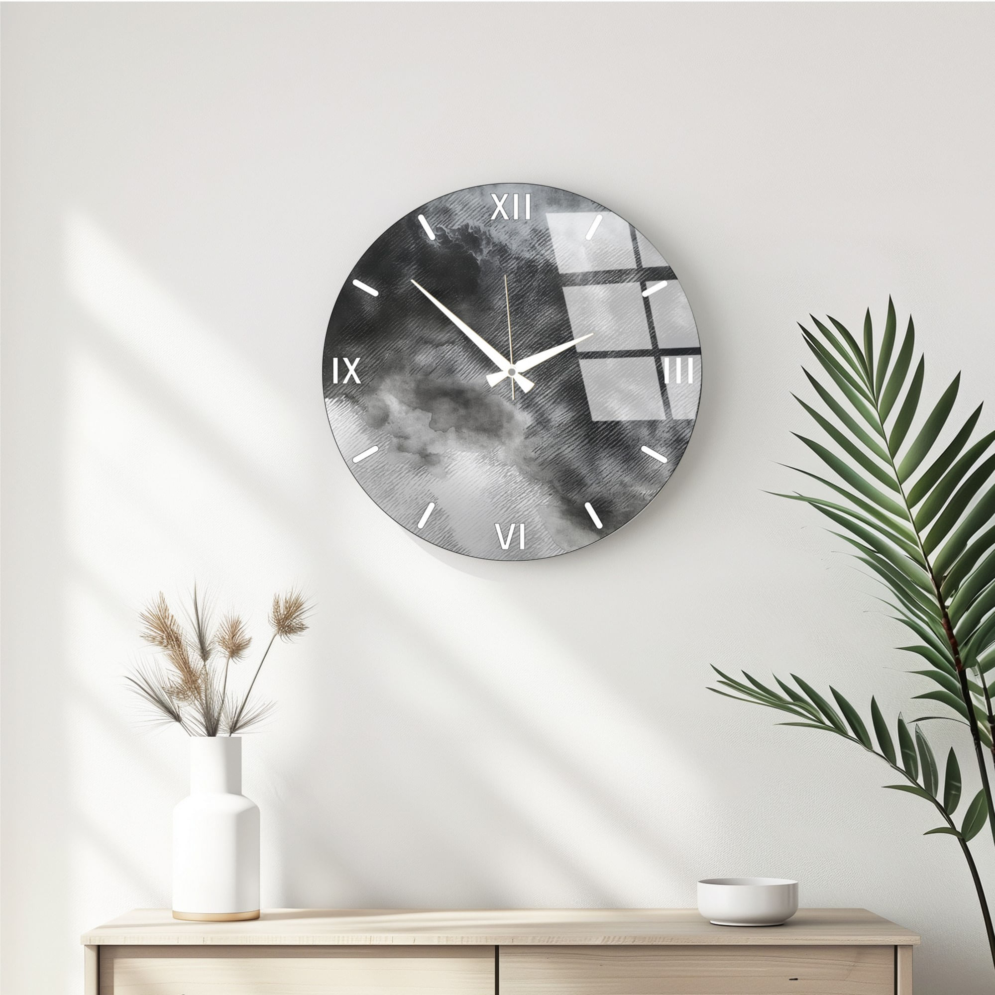 Ceas de perete decorativ, Wallxpert, sticla, multicolor, 40 cm, 884ASF1123