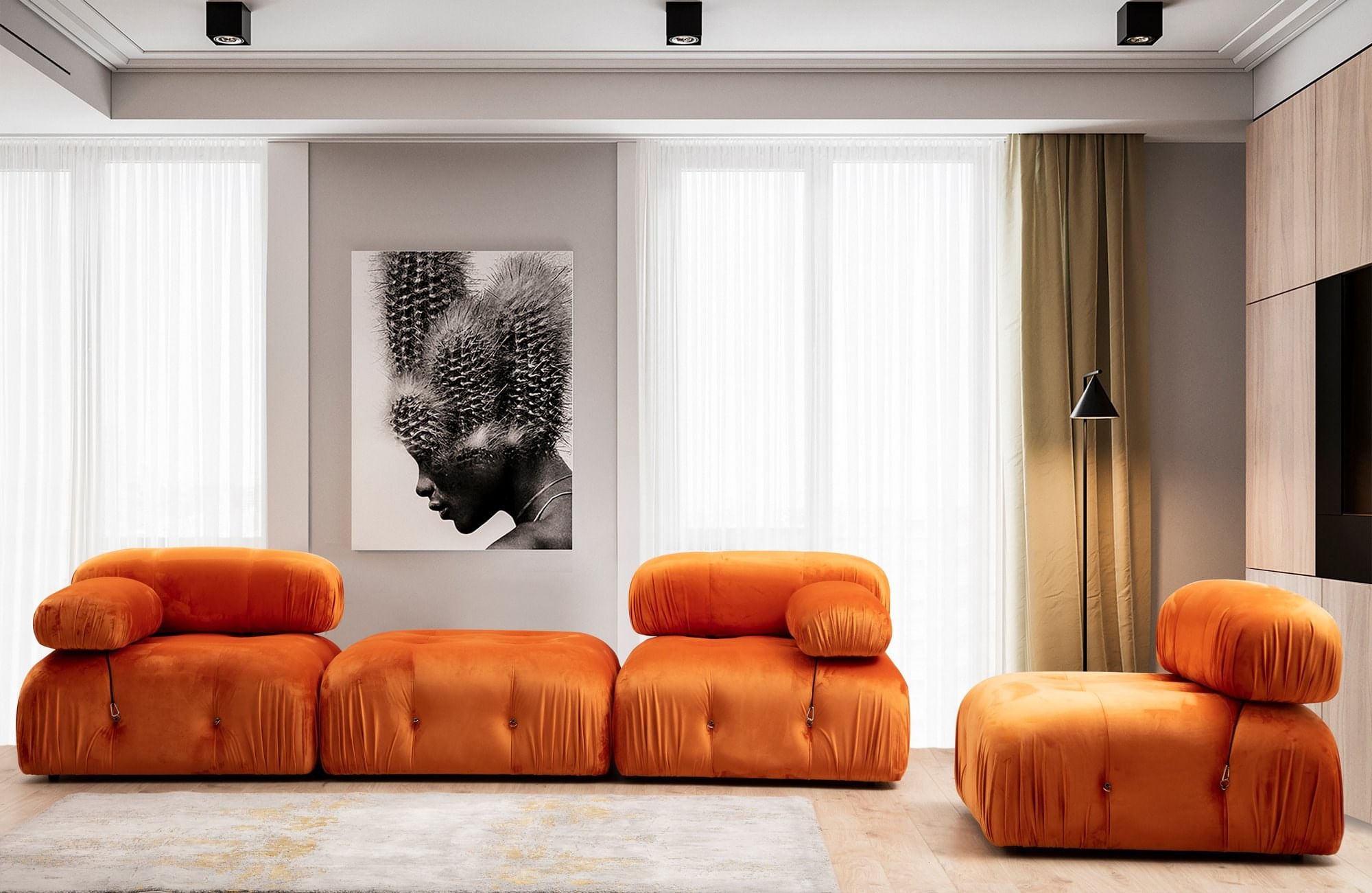 Canapea 1 loc, Hanah Home, lemn fag, portocaliu, 95x95x75 cm, 560ARE1425 — imaginea 3