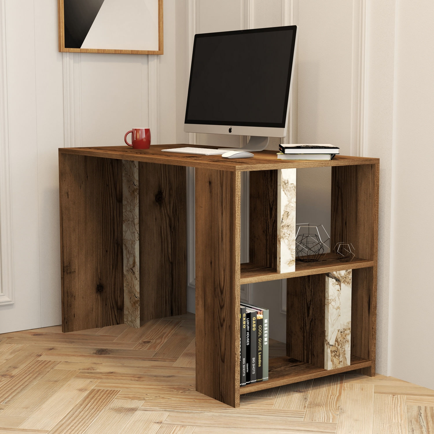 Birou, Hanah Home, pal melaminat, nuc si alb, 120x60x75.4 cm, 845HCT3843 — imaginea 2