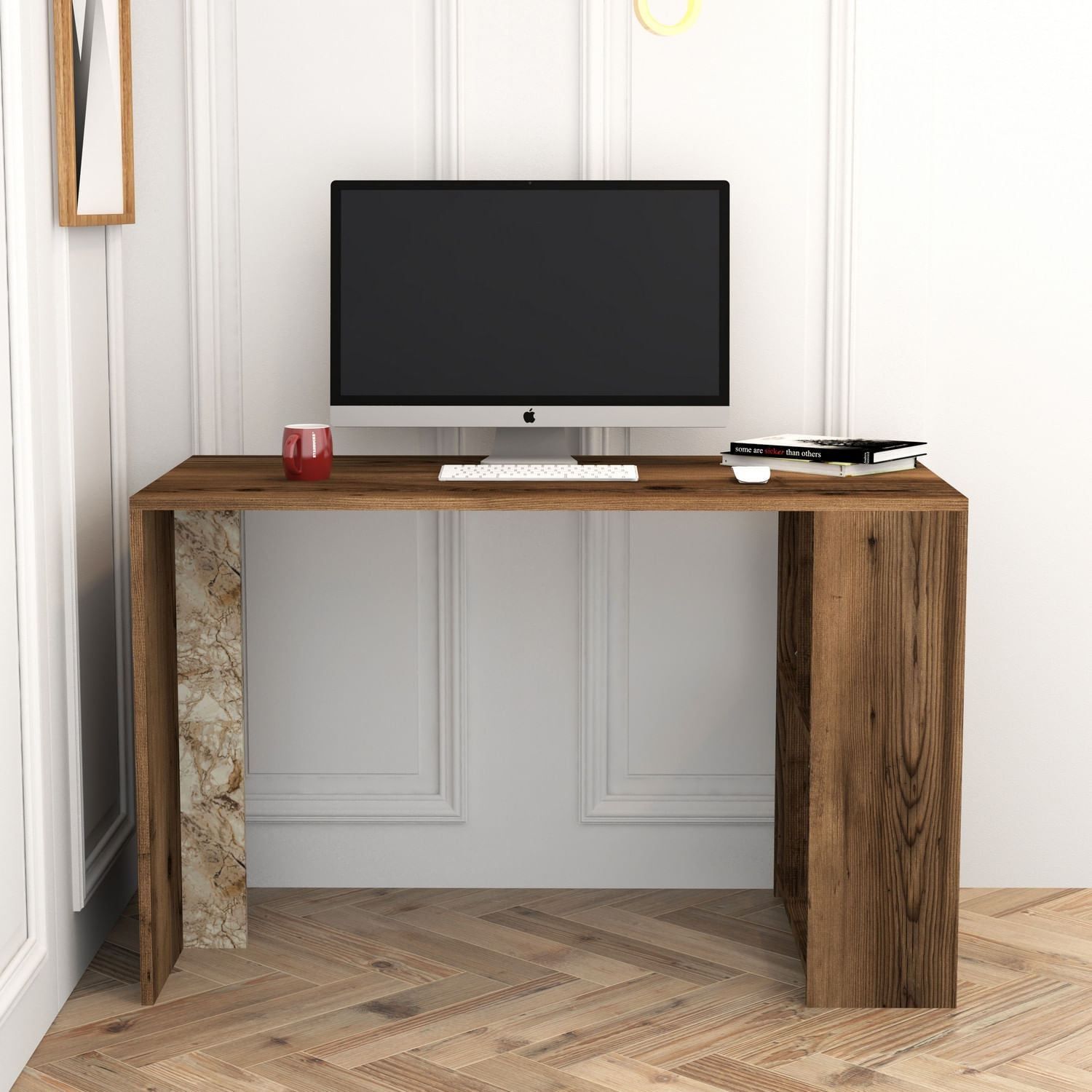Birou, Hanah Home, pal melaminat, nuc si alb, 120x60x75.4 cm, 845HCT3843 — imaginea 3
