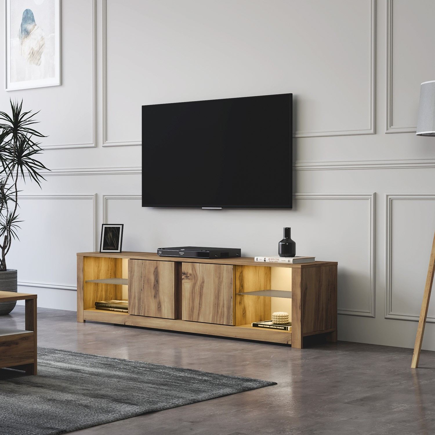 Comoda tv, Hanah Home, pal melaminat, stejar, 180x45x35 cm, 382NRC2525 — imaginea 5