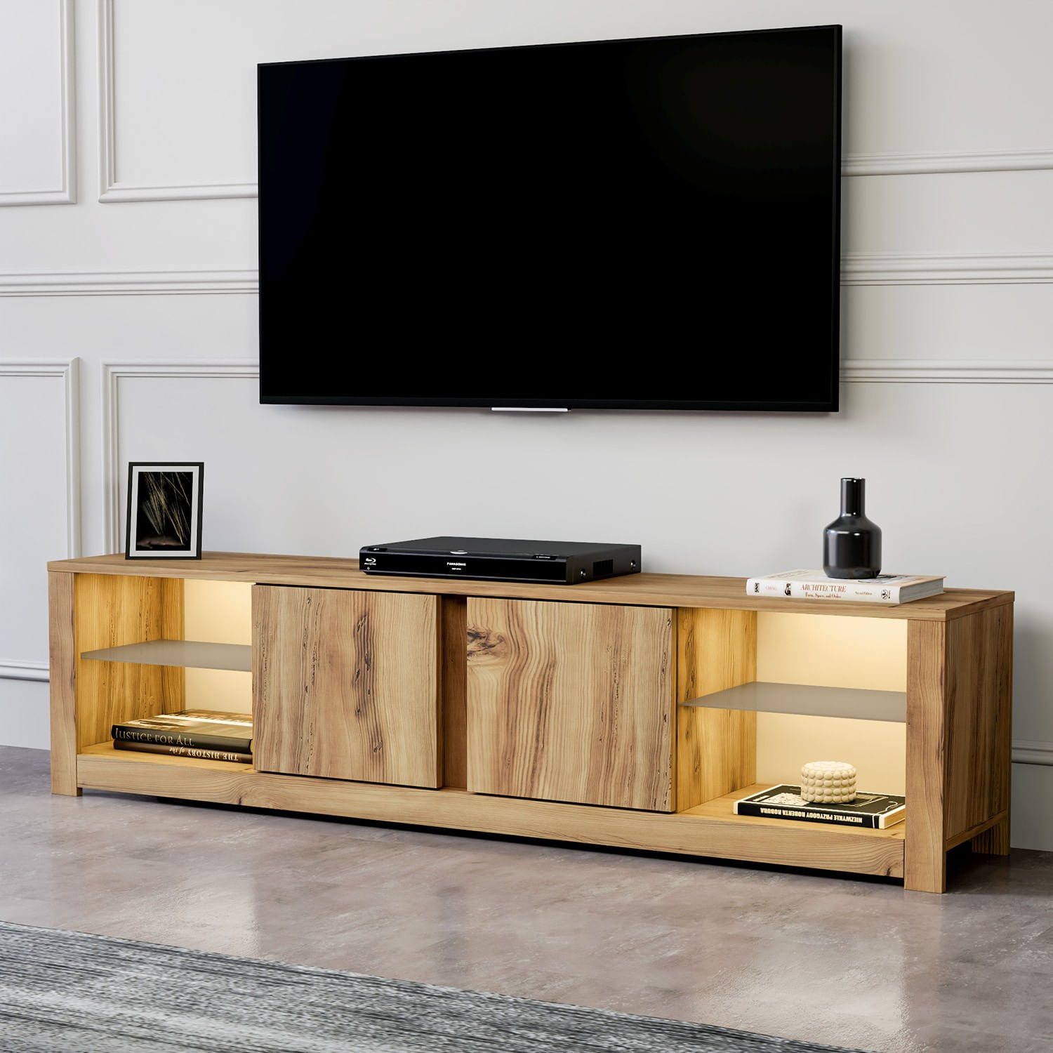 Comoda tv, Hanah Home, pal melaminat, stejar, 180x45x35 cm, 382NRC2525 — imaginea 8
