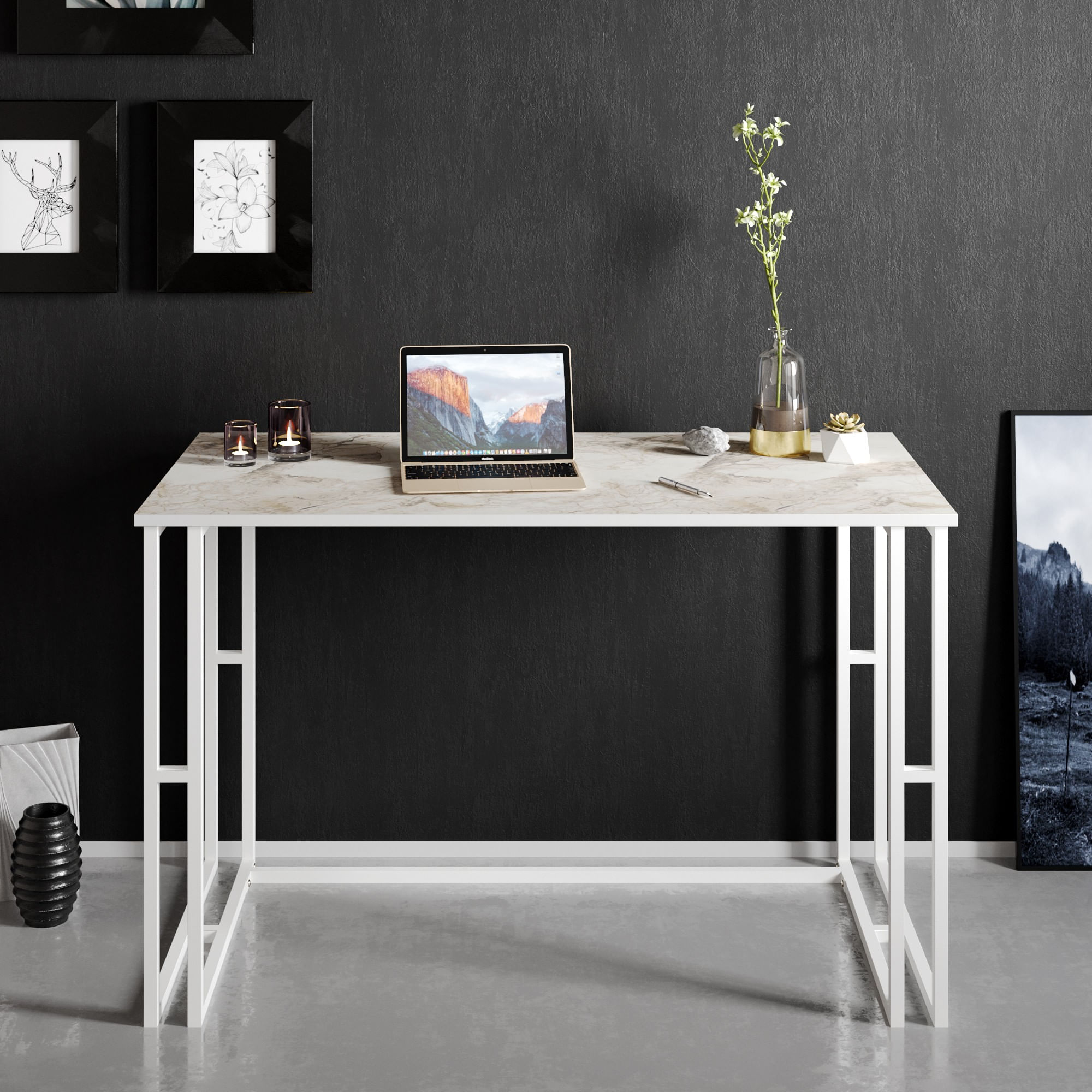 Birou de studiu, Hanah Home, panou de particule melaminat, alb, 120x60x75 cm, 541HDL1102 — imaginea 2
