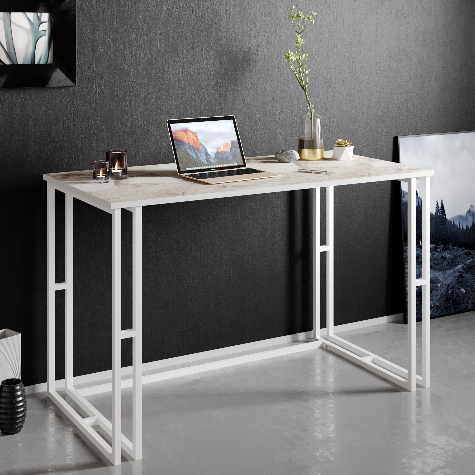 Birou de studiu, Hanah Home, panou de particule melaminat, alb, 120x60x75 cm, 541HDL1102 — imaginea 4