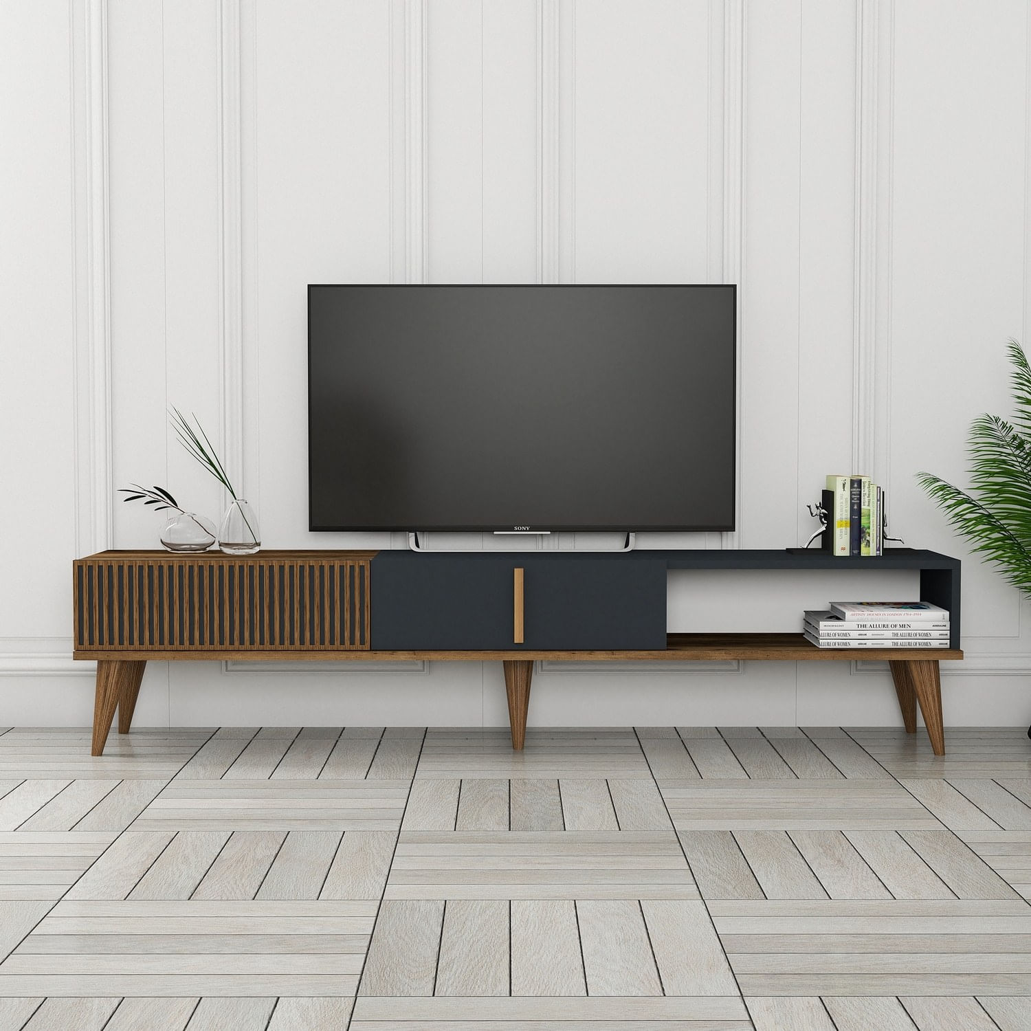 Comoda tv, Hanah Home, pal melaminat, nuc si antracit, 180x40x35 cm, 845HCT3108 — imaginea 5