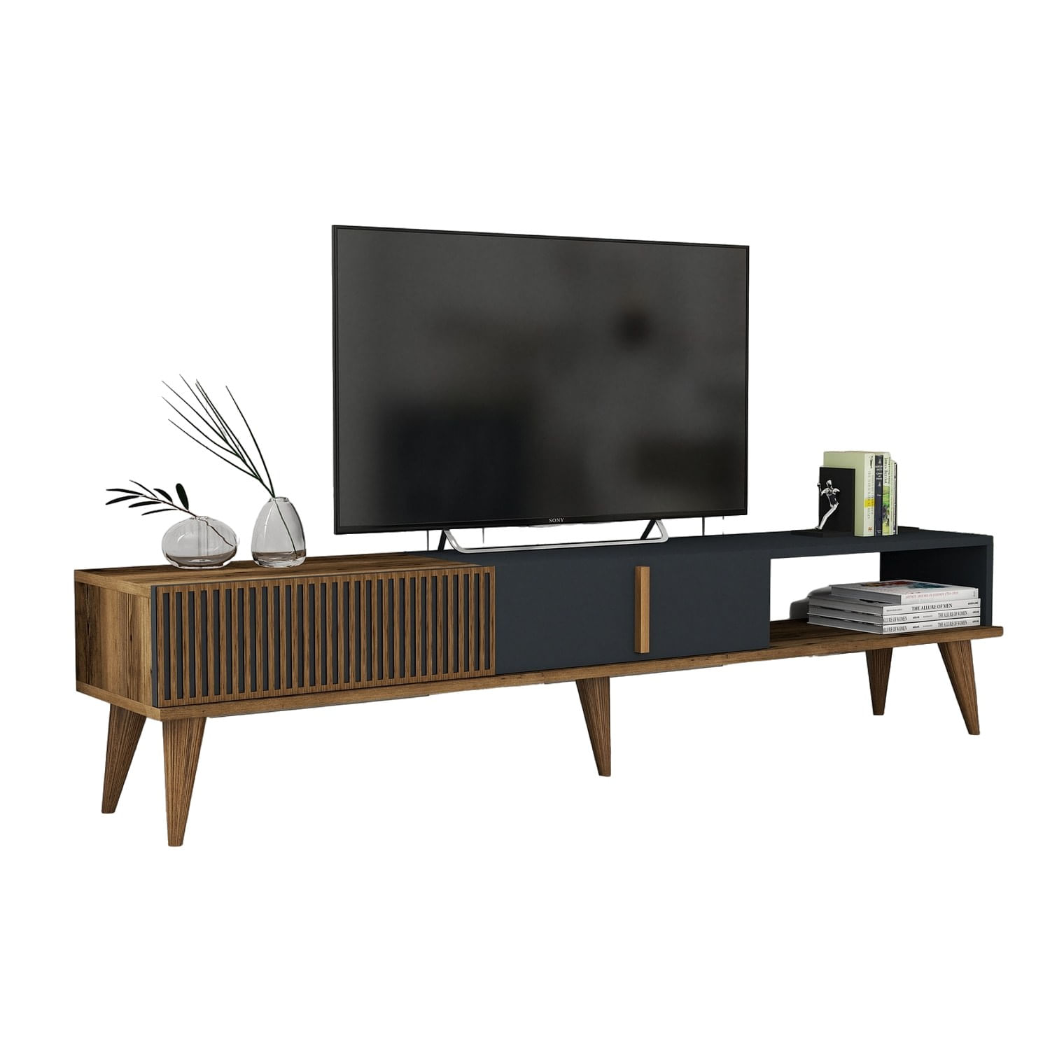 Comoda tv, Hanah Home, pal melaminat, nuc si antracit, 180x40x35 cm, 845HCT3108 — imaginea 6