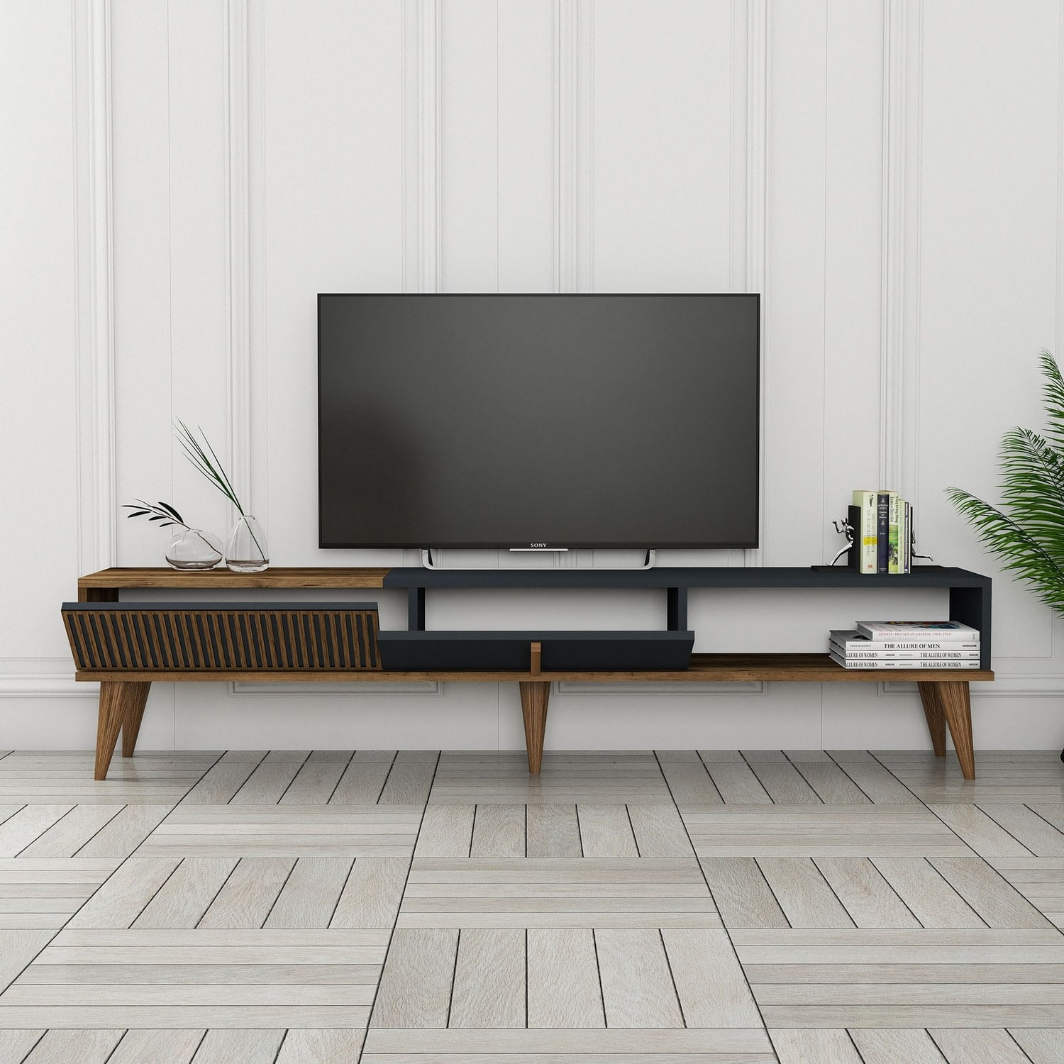Comoda tv, Hanah Home, pal melaminat, nuc si antracit, 180x40x35 cm, 845HCT3108 — imaginea 7