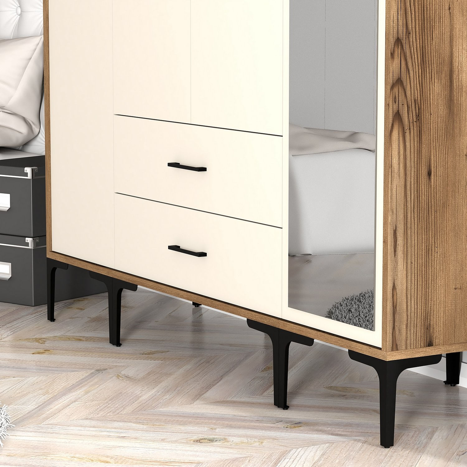 Dulap, Hanah Home, pal melaminat, nuc si crem, 160x47.5x201.4 cm, 845HCT5496 — imaginea 6
