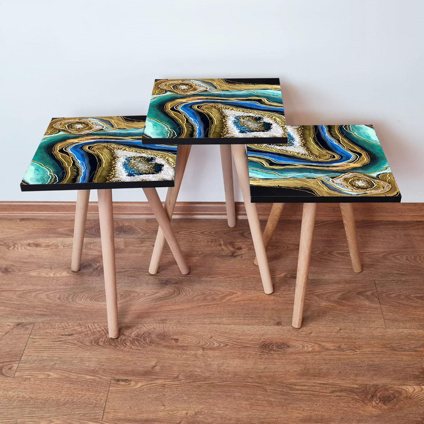 Set masute de cafea, Hanah Home, mdf, multicolor, 35x35x52 cm, 3 piese, 481LNA2725