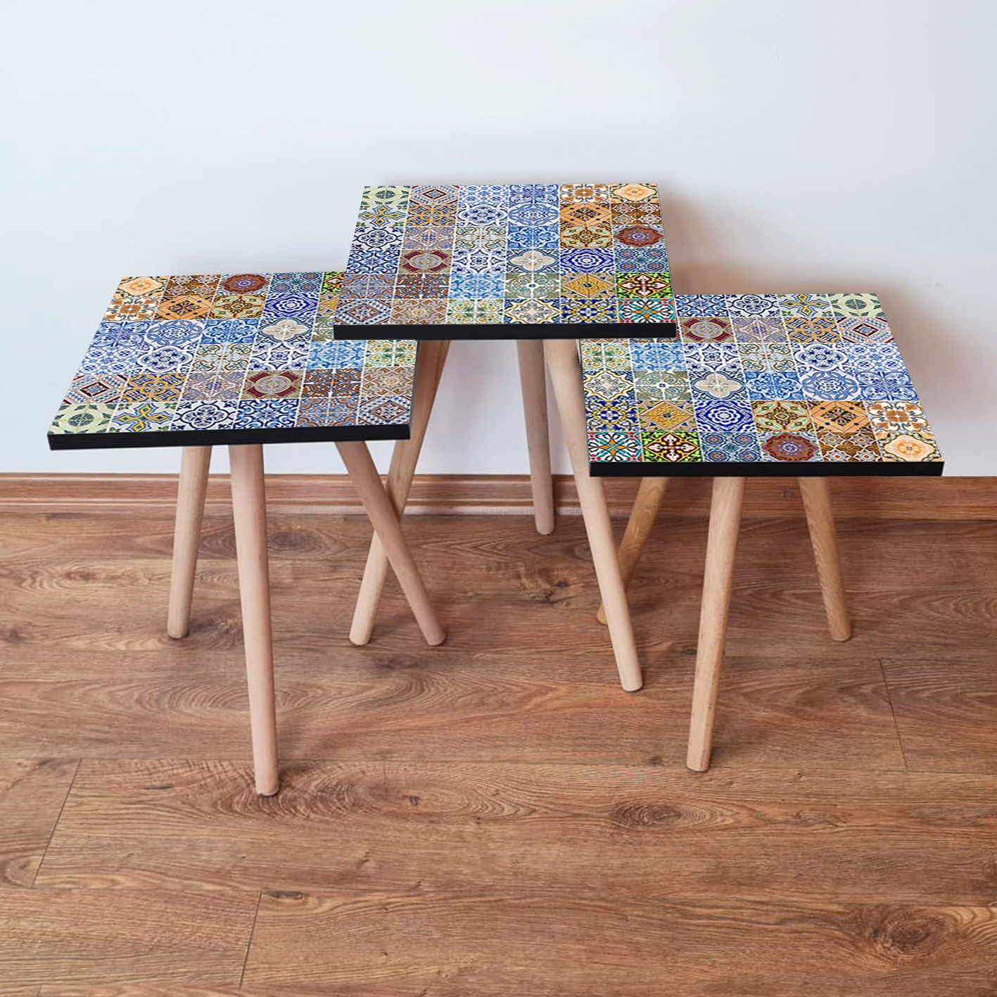 Set masute de cafea cuib, Hanah Home, mdf, multicolor, 3 piese, 481LNA3134