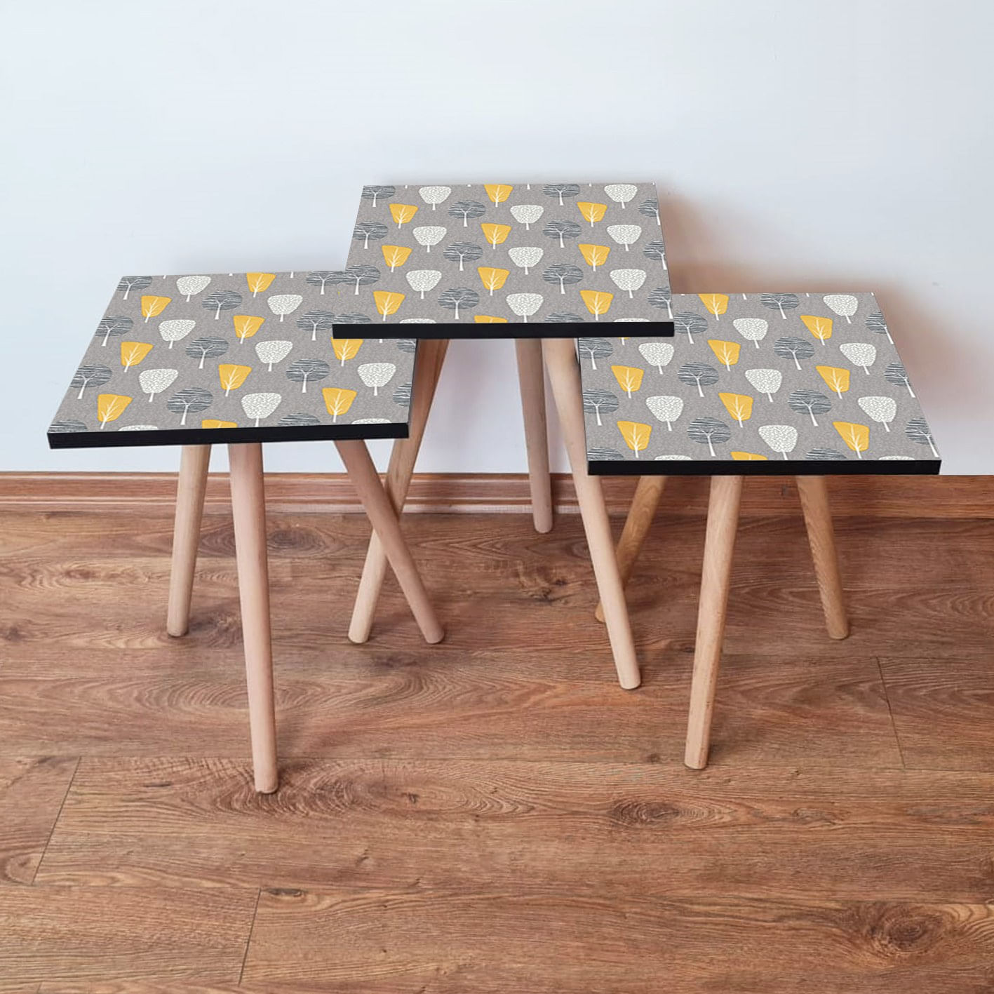 Set masute de cafea, Hanah Home, mdf, gri alb galben, 35x35x52 cm, 481LNA2805