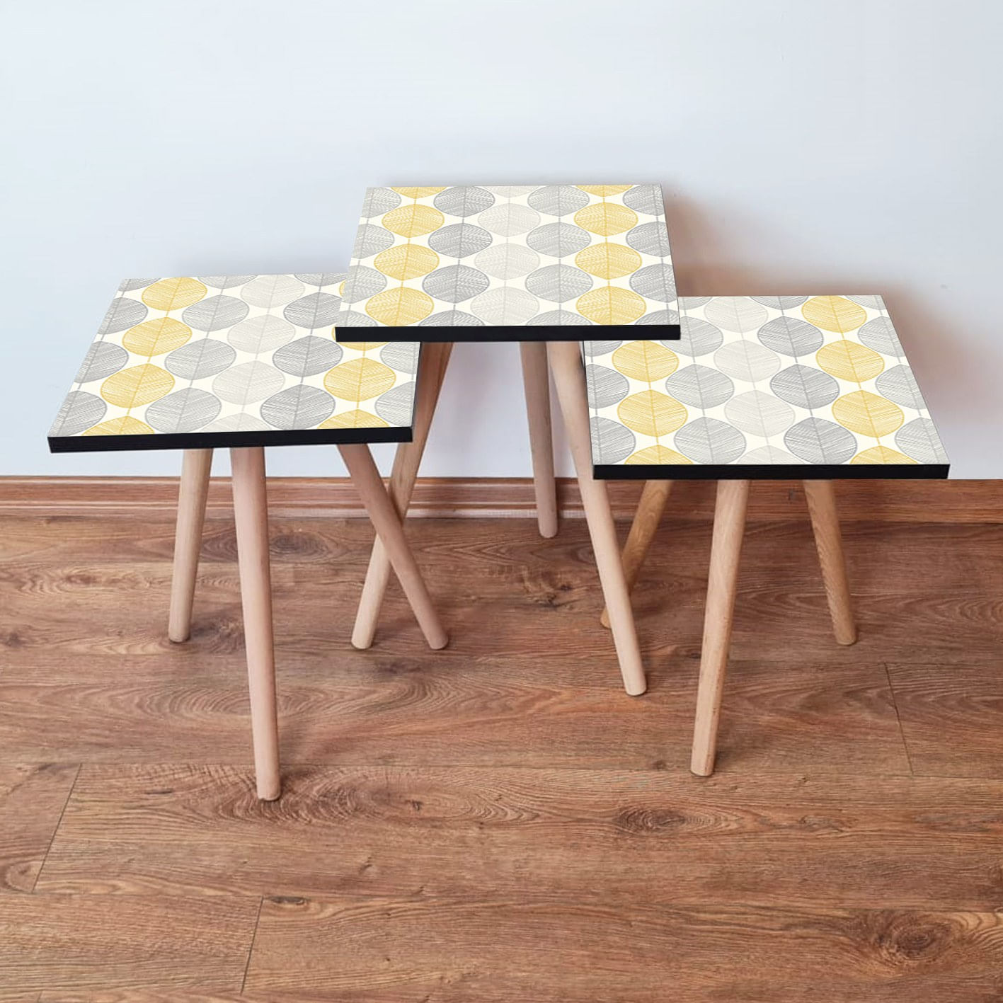 Set masute de cafea, Hanah Home, mdf, gri alb galben, 35x35x52 cm, 481LNA2795