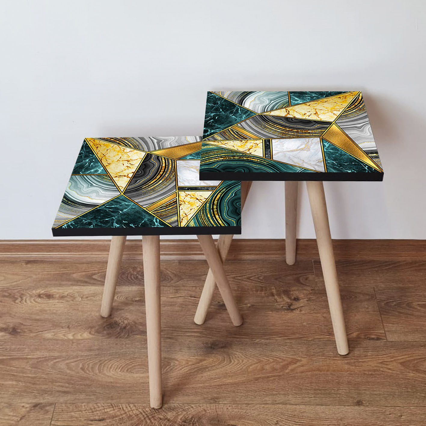 Set masute de cafea, Hanah Home, mdf, multicolor, picioare lemn fag, 35x47x35 cm, 35x42x35 cm, 481LNA2695