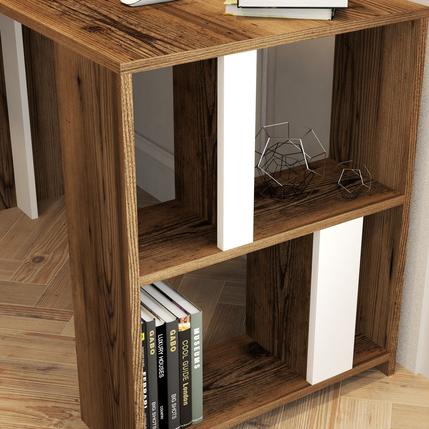 Birou, Hanah Home, pal melaminat, nuc si alb, 120x60x75.4 cm, 845HCT3841 — imaginea 3