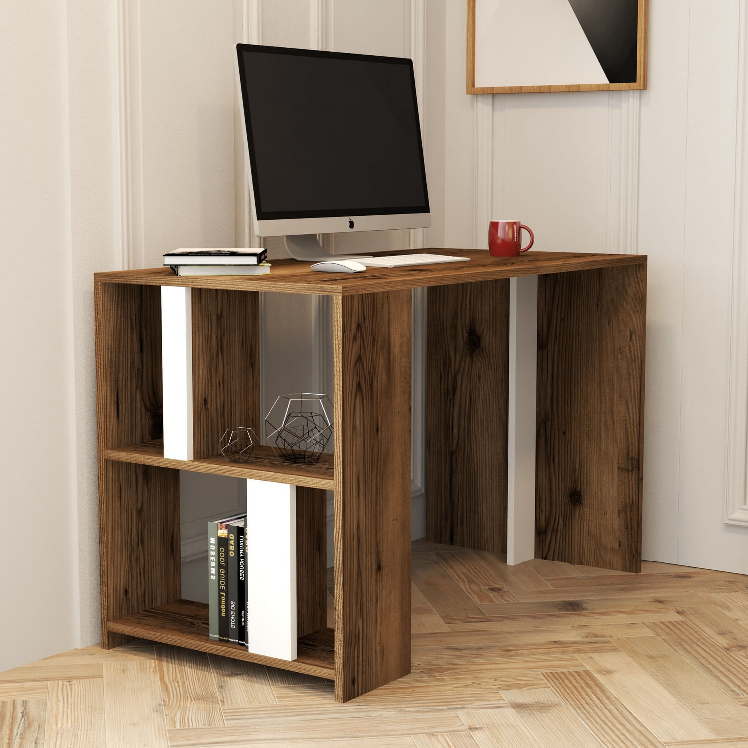 Birou, Hanah Home, pal melaminat, nuc si alb, 120x60x75.4 cm, 845HCT3841 — imaginea 4