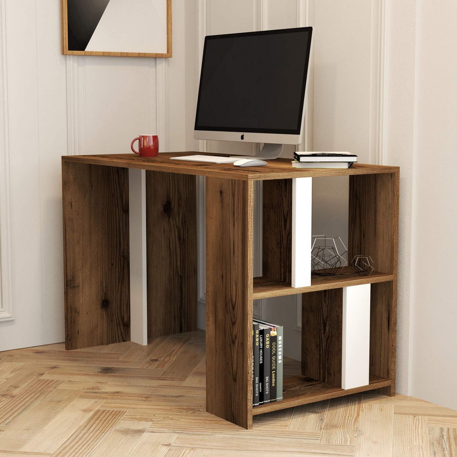 Birou, Hanah Home, pal melaminat, nuc si alb, 120x60x75.4 cm, 845HCT3841 — imaginea 5