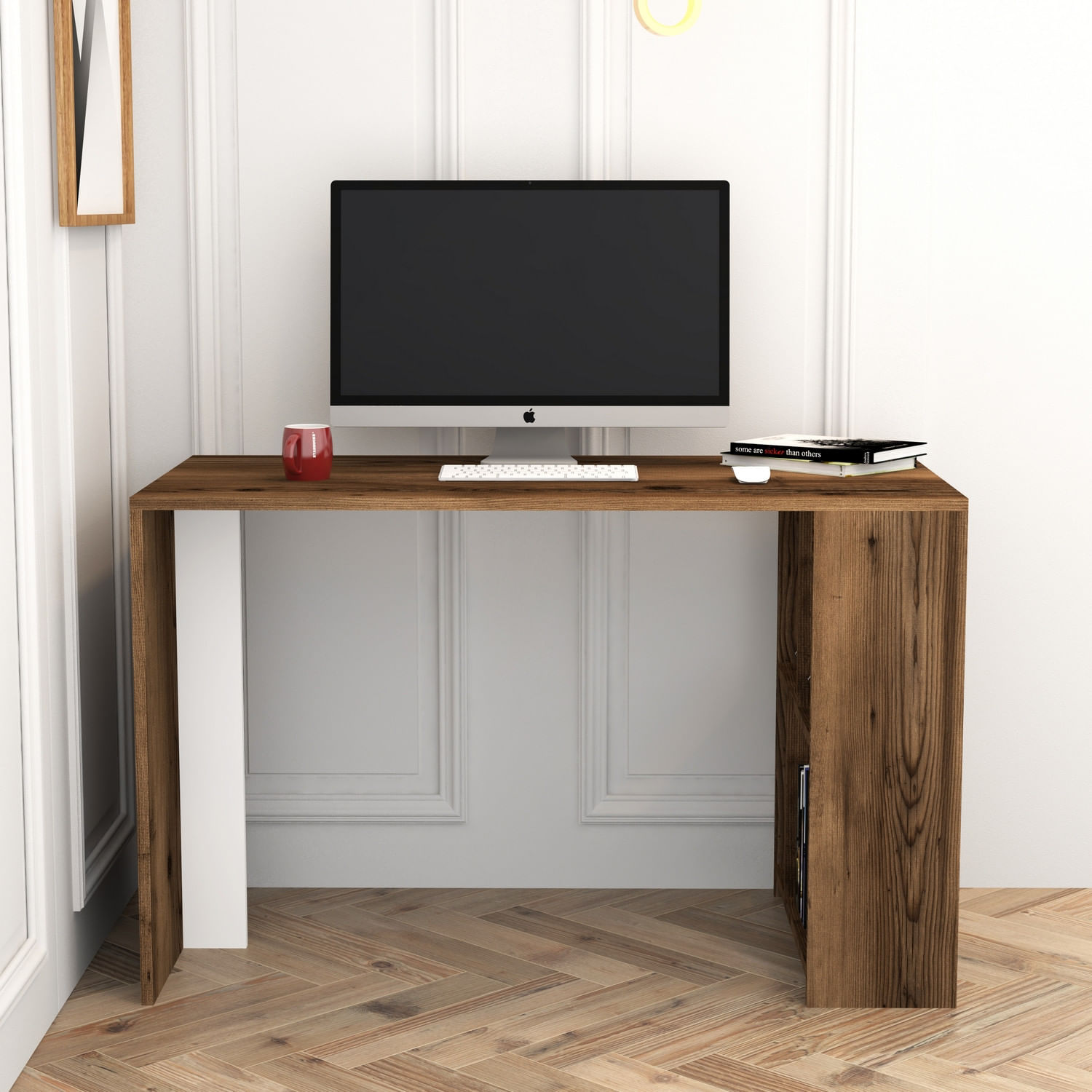 Birou, Hanah Home, pal melaminat, nuc si alb, 120x60x75.4 cm, 845HCT3841 — imaginea 6