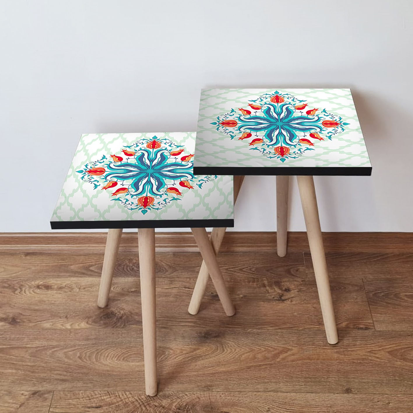 Set masute de cafea, Hanah Home, mdf, multicolor, 35x35x47 cm, picioare lemn fag, 481LNA2362
