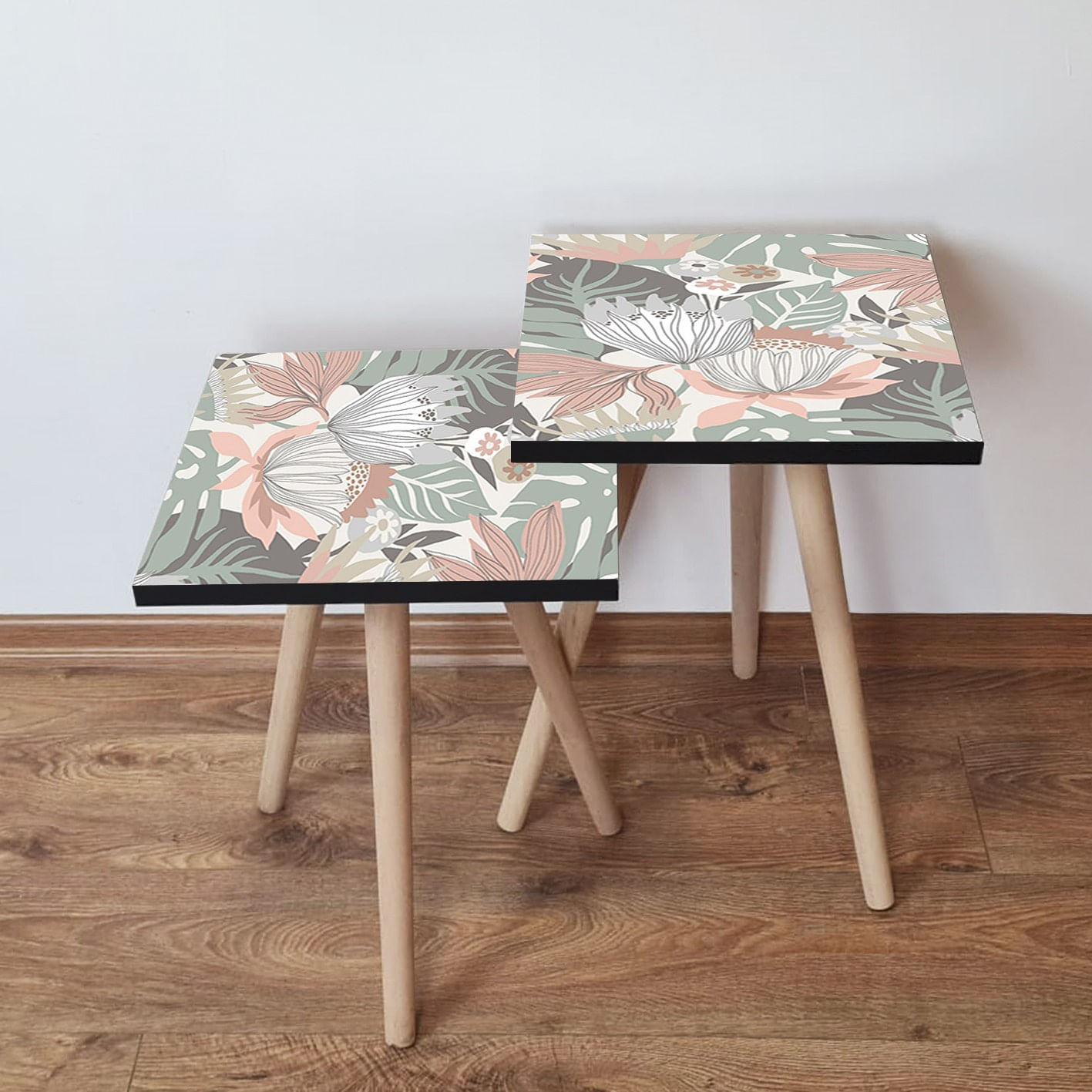 Set masute de cafea, Hanah Home, mdf, multicolor, 35x47x35 cm, picioare lemn fag, 481LNA2440