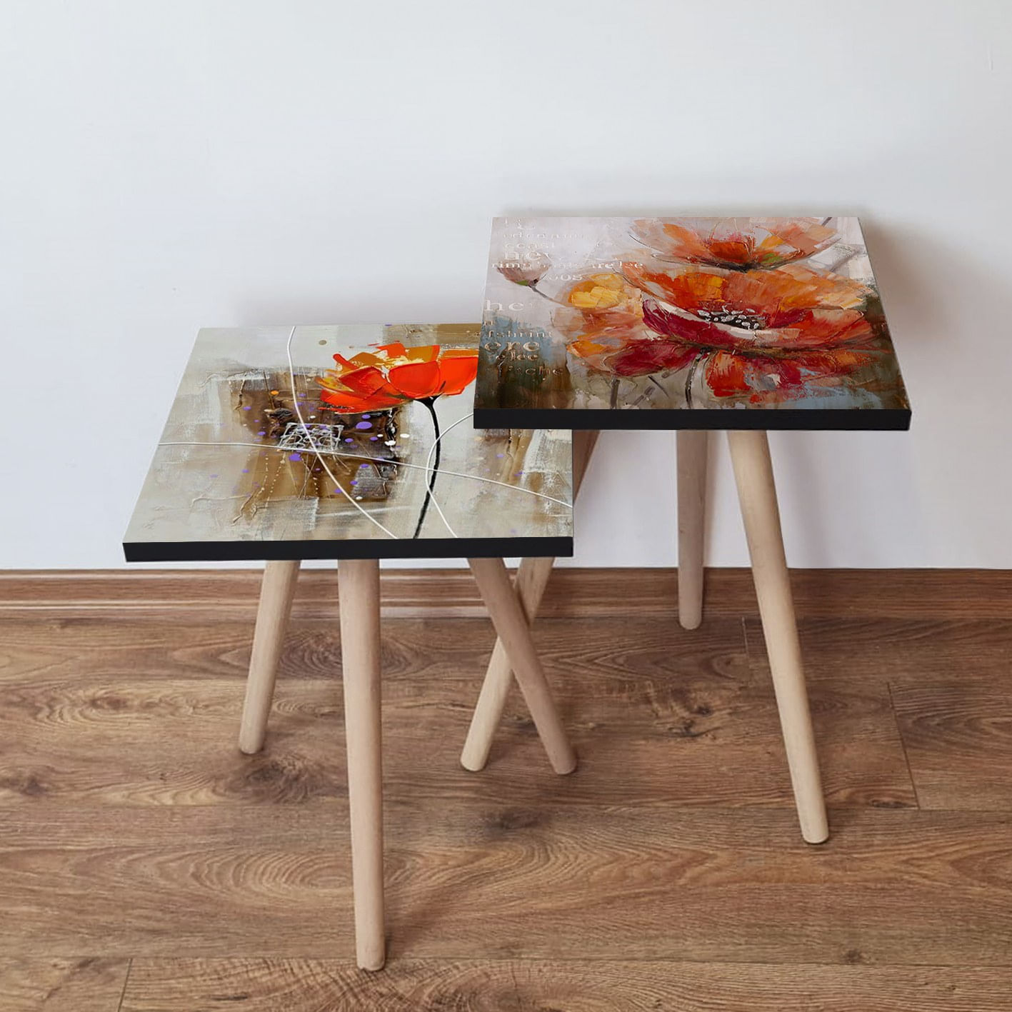 Set masute de cafea, Hanah Home, mdf, multicolor, 35x35x47 cm, picioare lemn fag, 481LNA2243