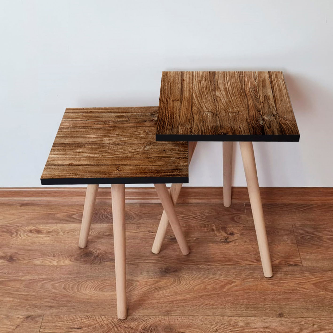 Set masute de cafea suprapuse, Hanah Home, mdf, maro, 35x35x47 cm, 481LNA2340