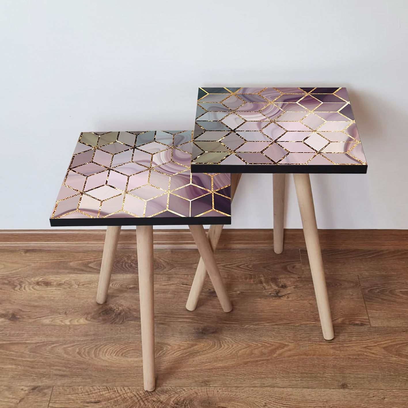 Set masute de cafea, Hanah Home, mdf, multicolor, 35x35x47 cm, picioare lemn fag, 481LNA2510