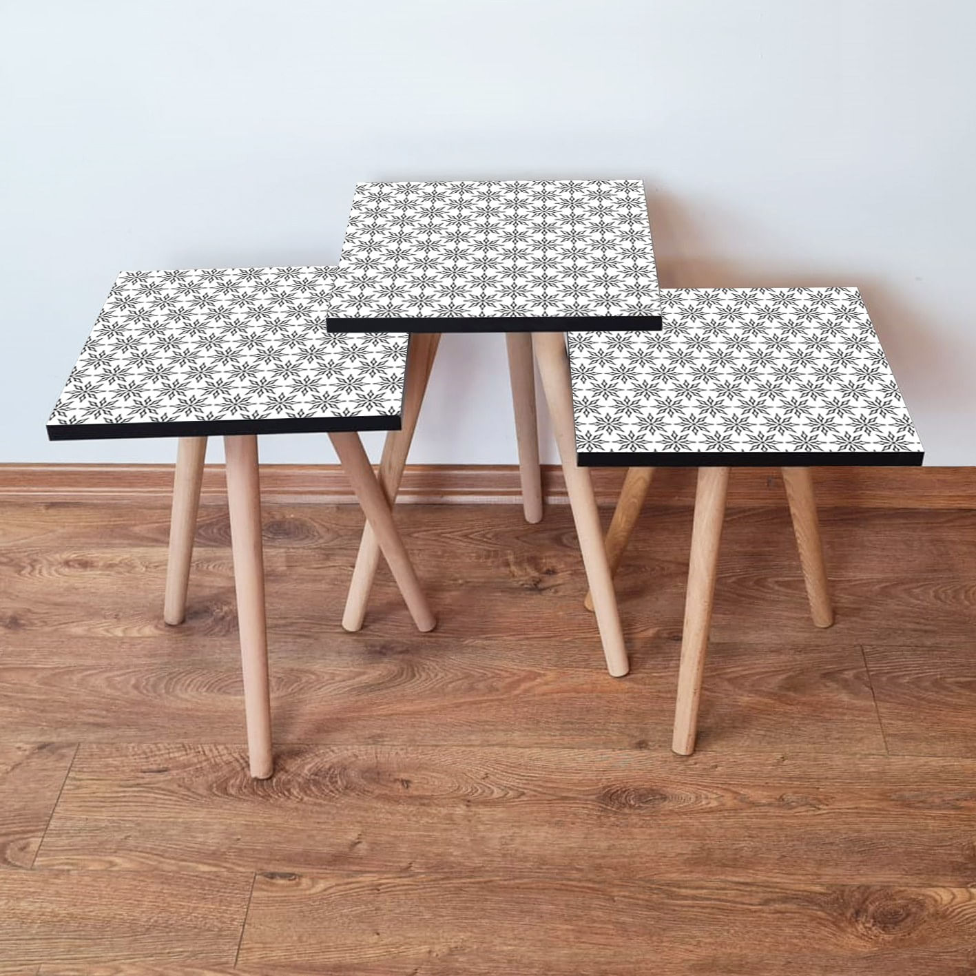 Set masute de cafea, Hanah Home, mdf, alb negru, 35x35x52 cm, 481LNA2713