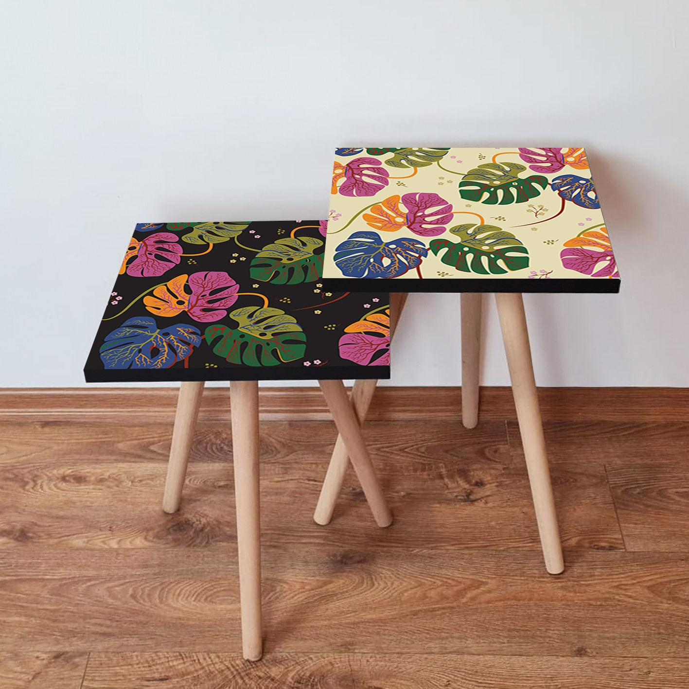 Set masute de cafea, Hanah Home, mdf, multicolor, 35x35x47 cm, picioare lemn fag, 481LNA2216