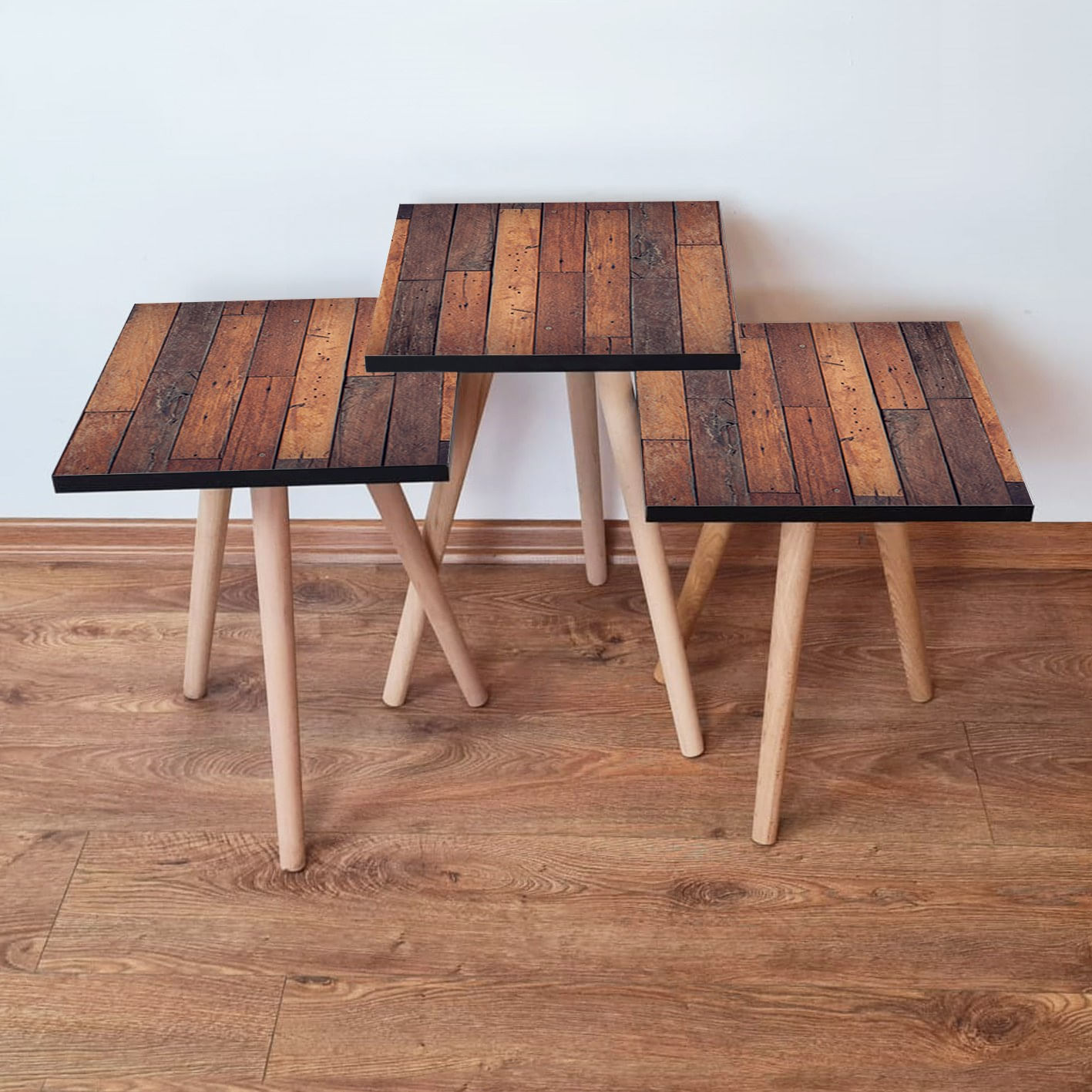 Set masute de cafea, Hanah Home, mdf, maro, 35x35x52 cm, 481LNA2964