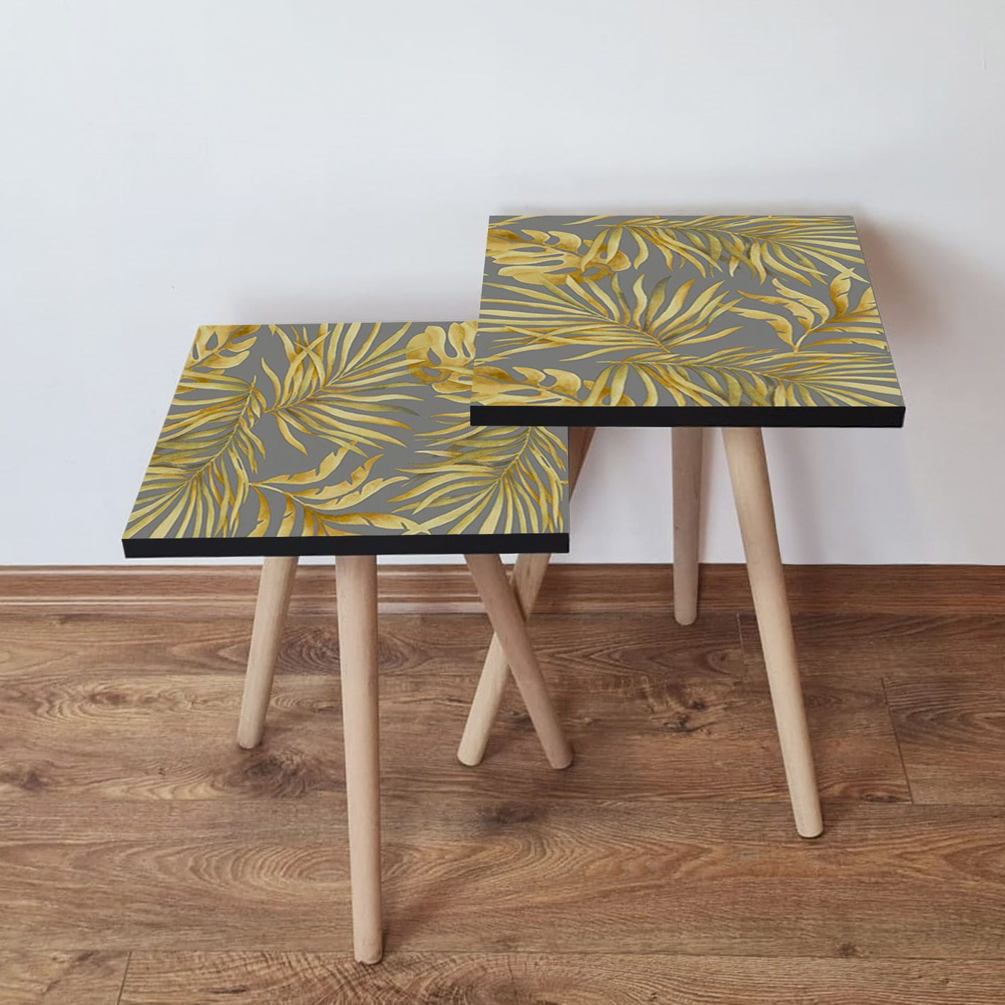 Set masute de cafea, Hanah Home, mdf, galben si gri, 35x47x35 cm, 2 piese, 481LNA2467