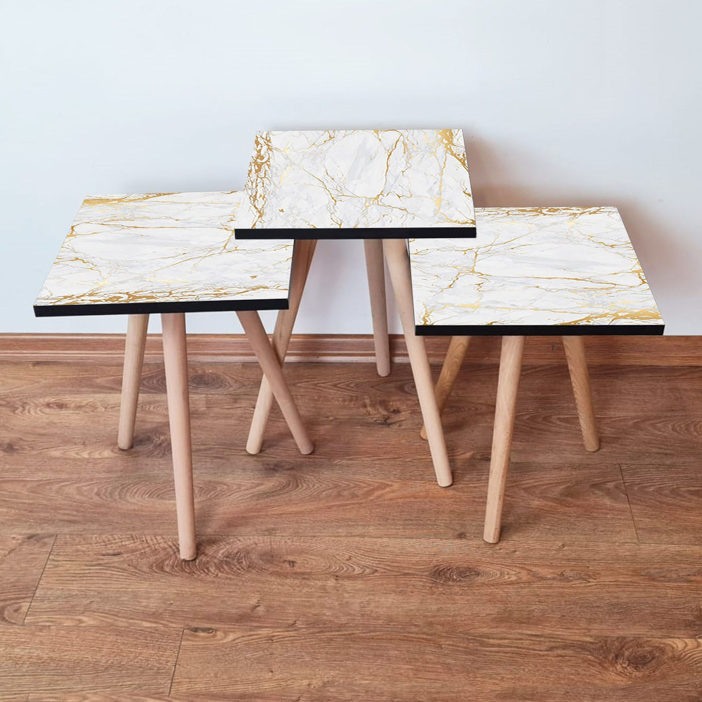 Set masute de cafea, Hanah Home, mdf, alb auriu, 35x35x52 cm, 481LNA2803