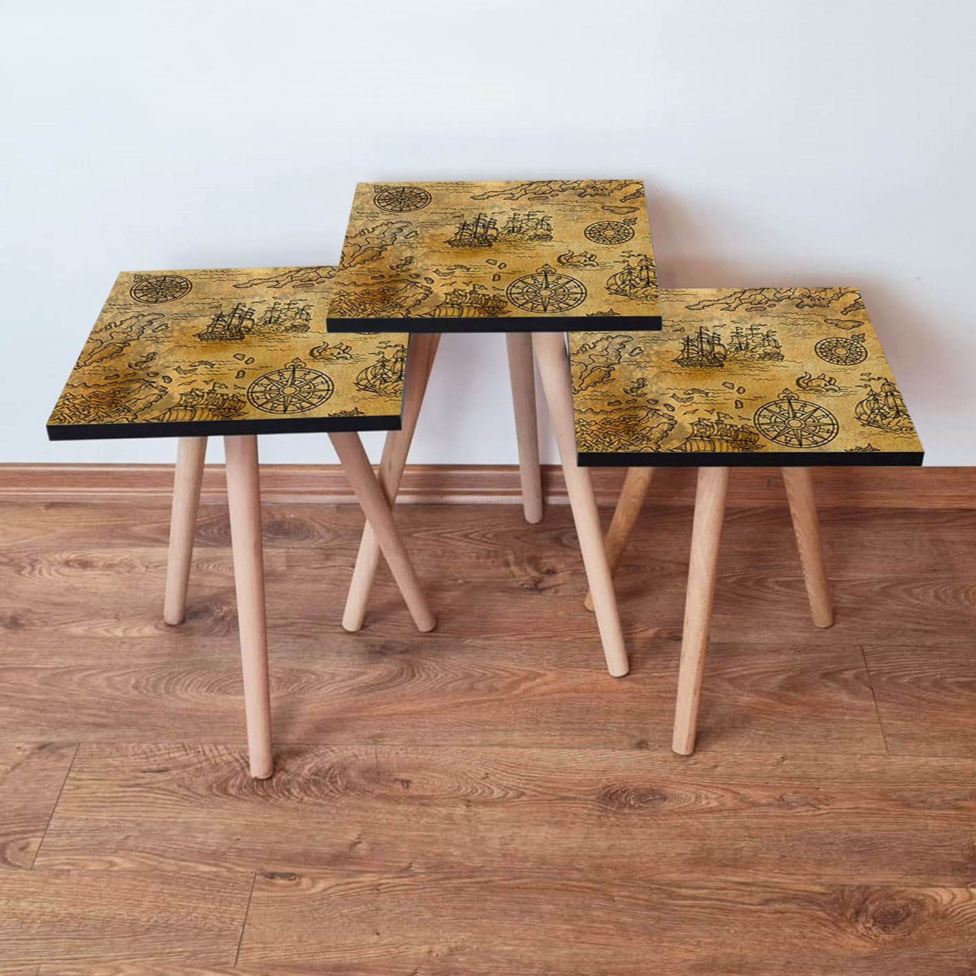 Set masute de cafea, Hanah Home, mdf, camel maro, 35x35x52 cm, 481LNA2763